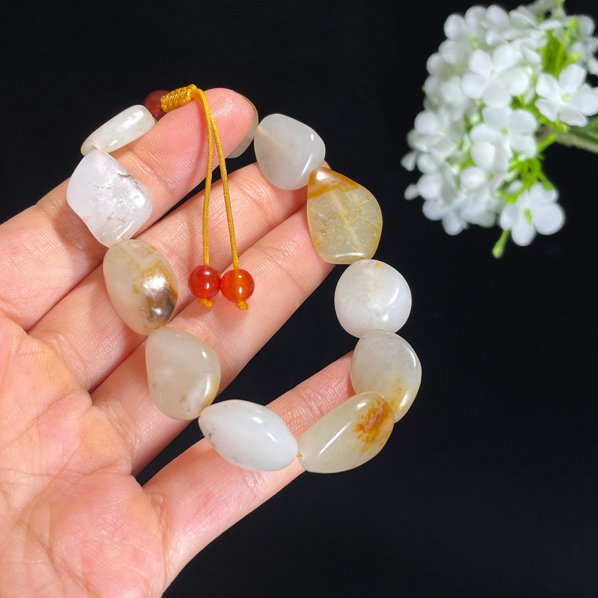 和田玉白玉青白玉红皮洒金皮原籽手串（11颗）（yc419056）