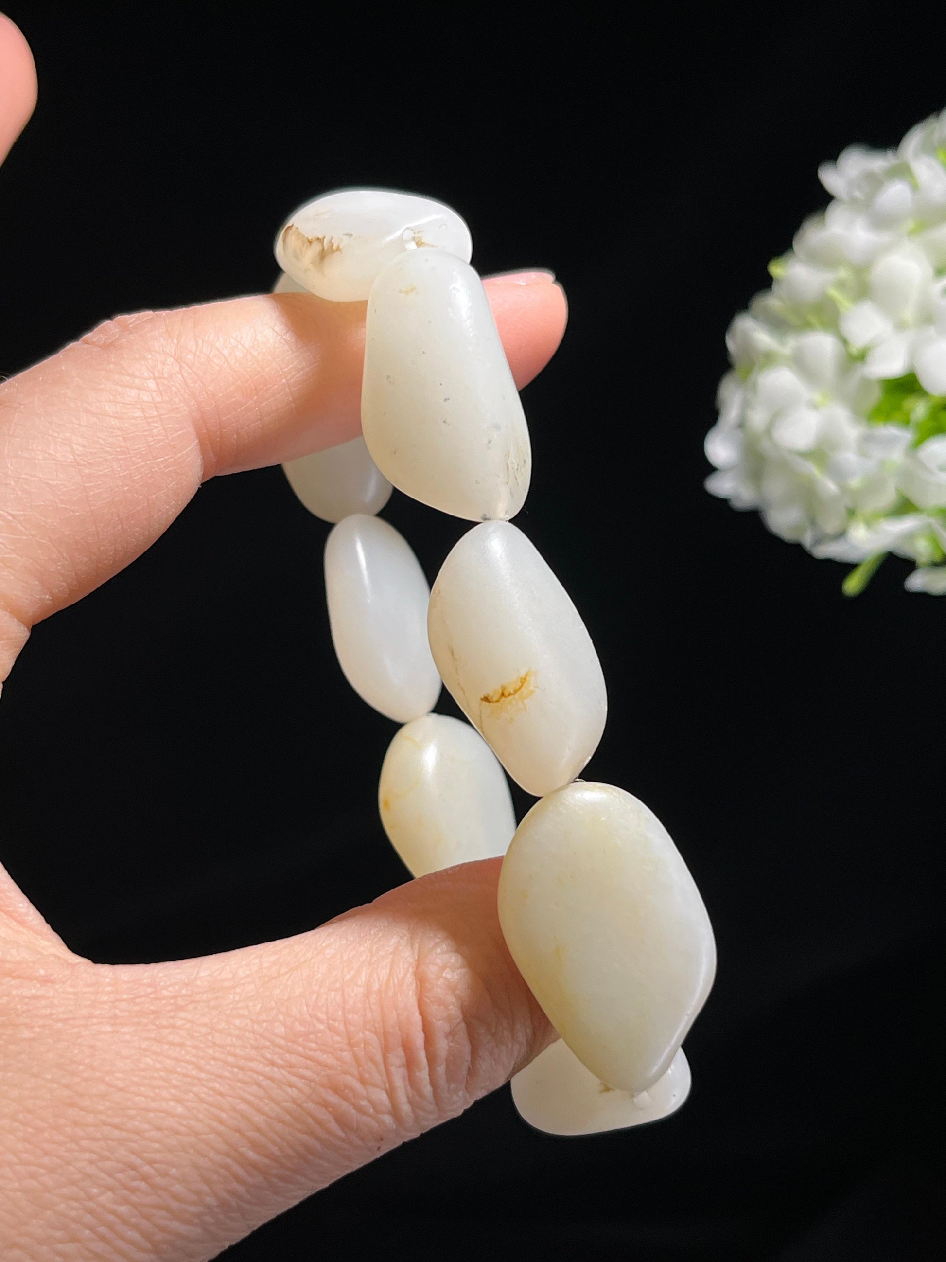 新疆天然和田玉白玉籽料原石洒金手串（yc262628）