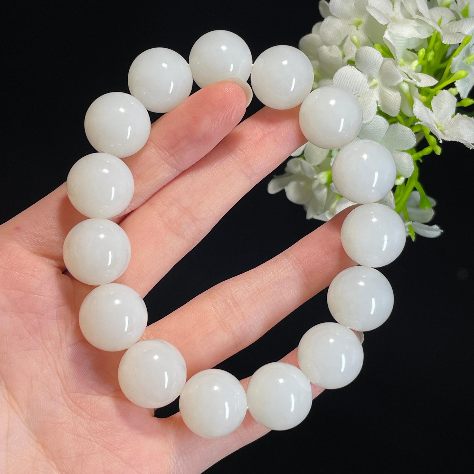 和田玉白玉“云涧澄心”圆珠手串（yc337799）