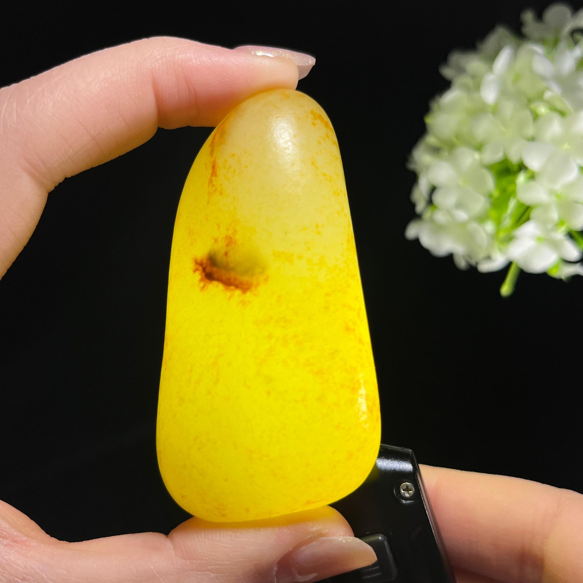 和田玉白玉“流金卧雪”通体洒金皮籽料（yc358548）