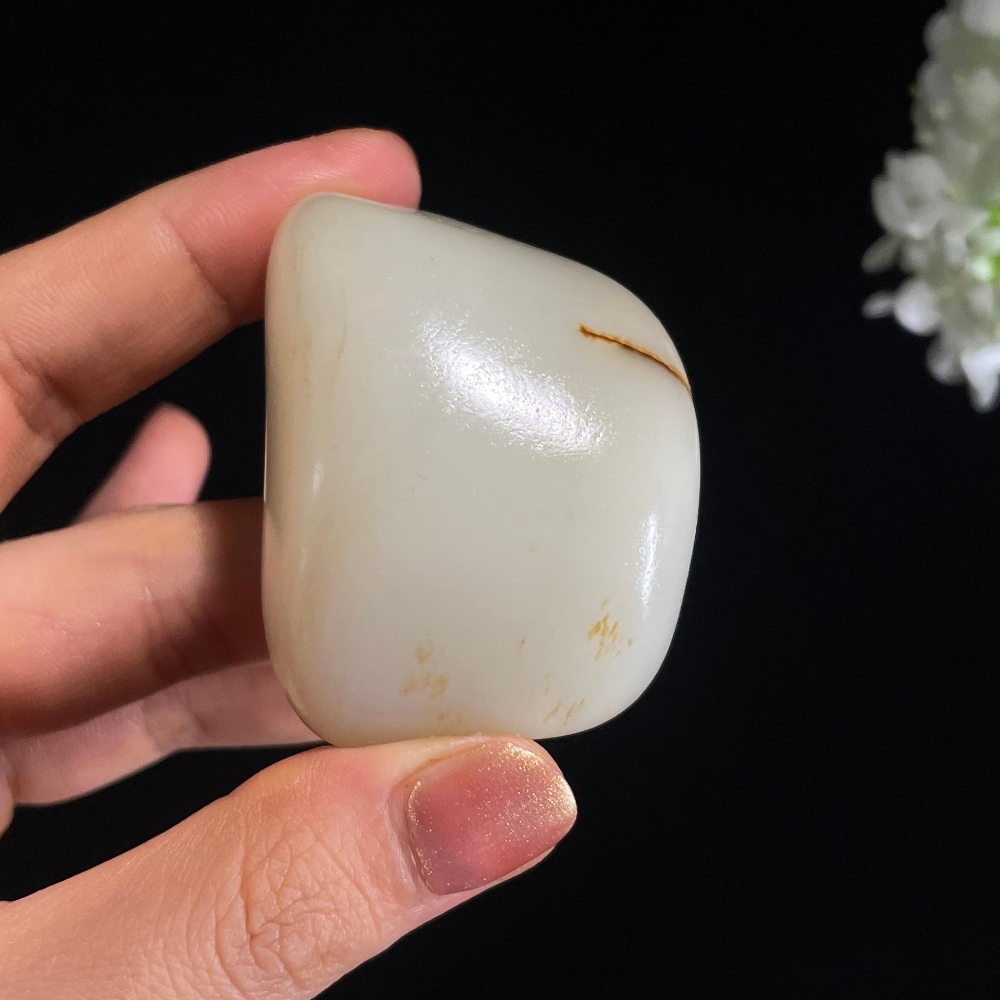 和田玉白玉“一线流光”洒金皮籽料（yc422788）