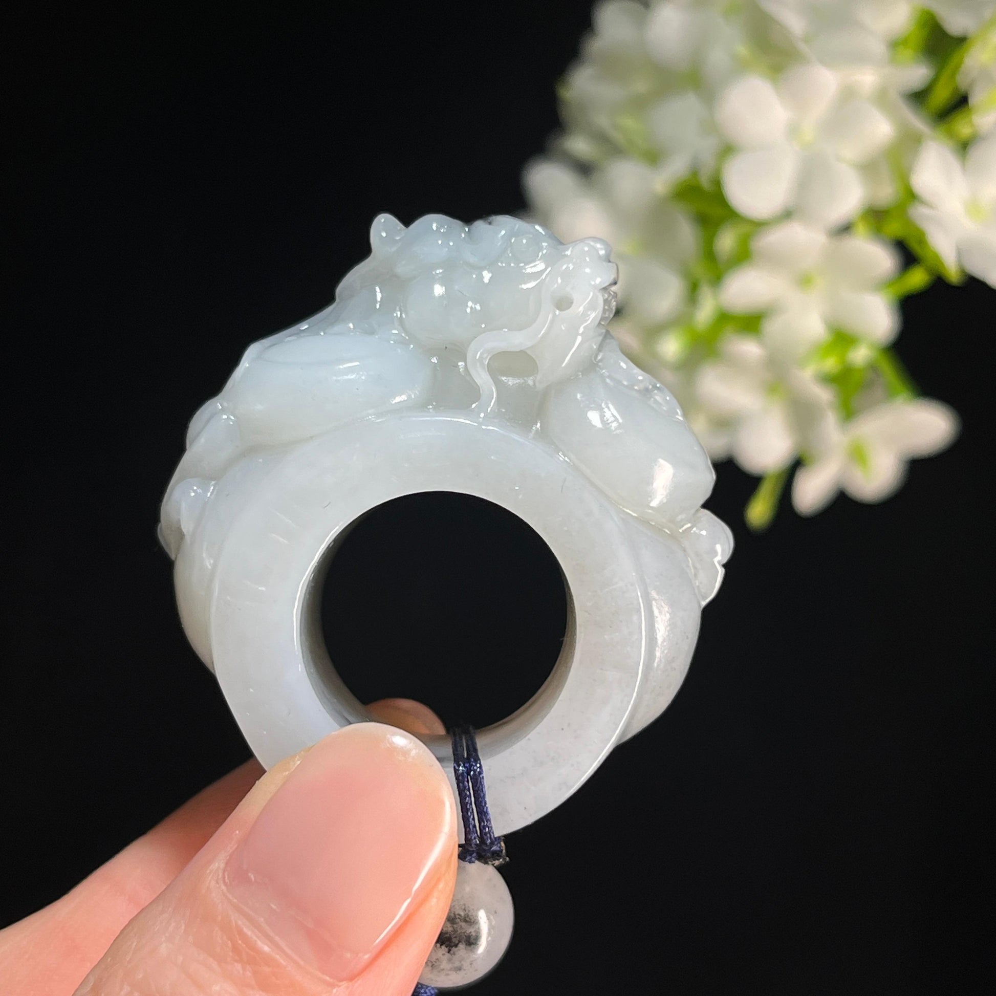 新疆天然和田玉籽料青花龙头扳指（yc367274）