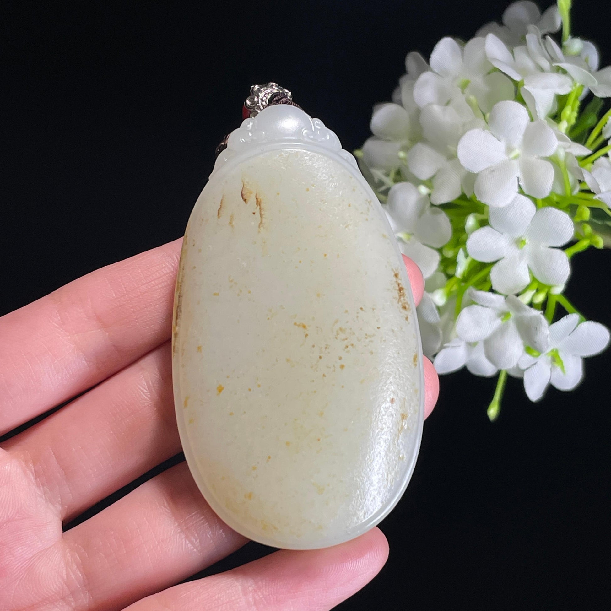 和田玉籽料白玉 “洒金皮随形无事牌”（yc325523）