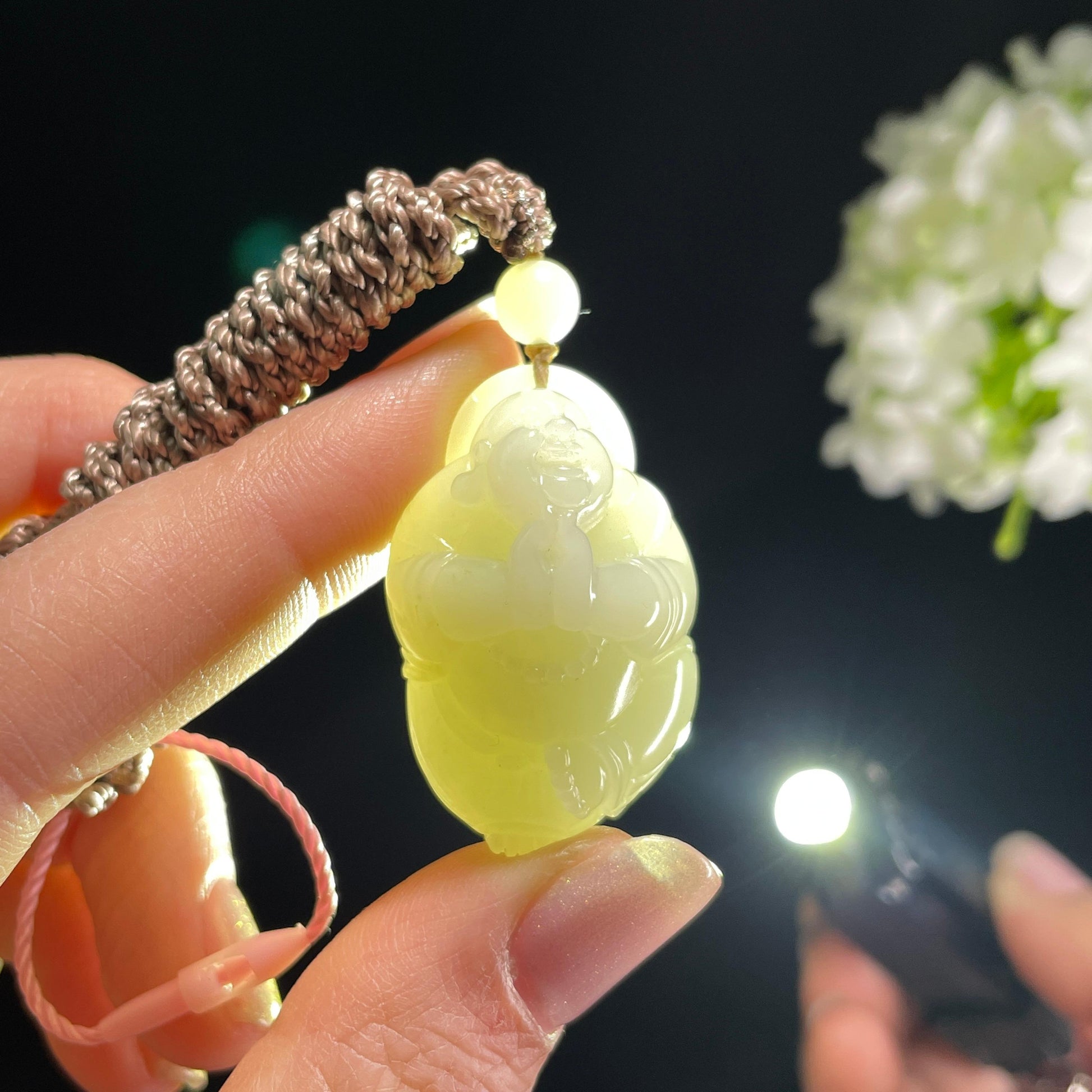 新疆天然和田玉白玉弥勒雕刻挂件（yc360342）