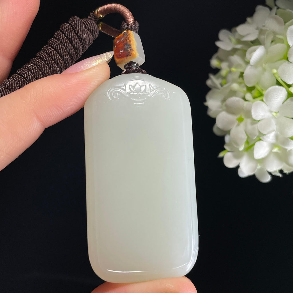 和田玉籽料白玉 “莲纹素福无事牌”（yc326303）