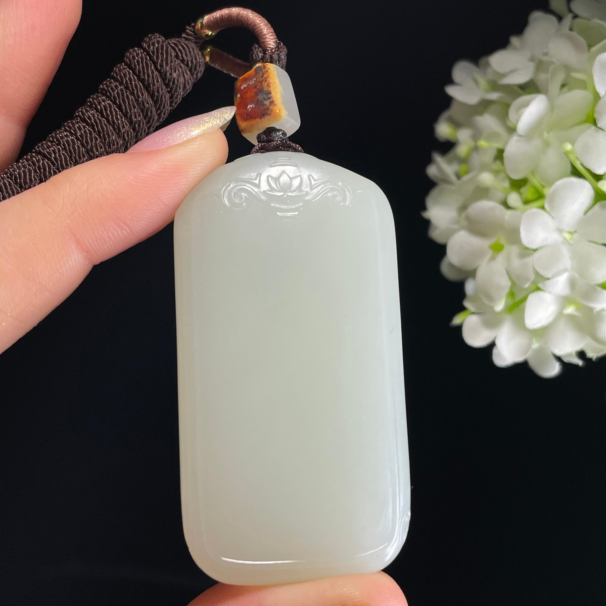 和田玉籽料白玉 “莲纹素福无事牌”（yc326303）