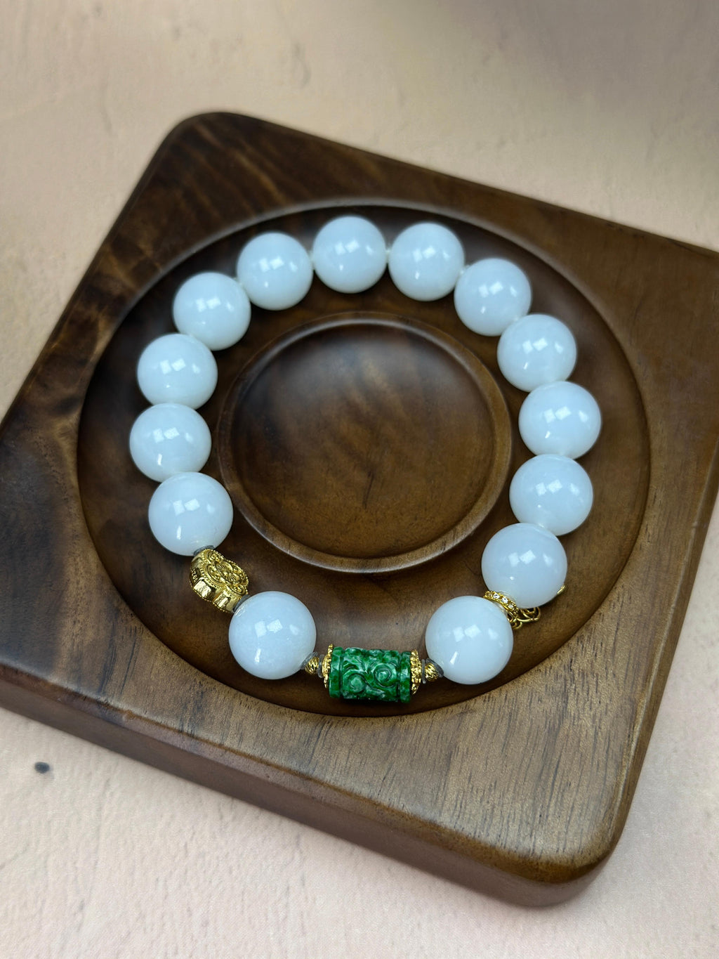 和田玉白玉圆珠设计款手串（14颗）（yc773180）