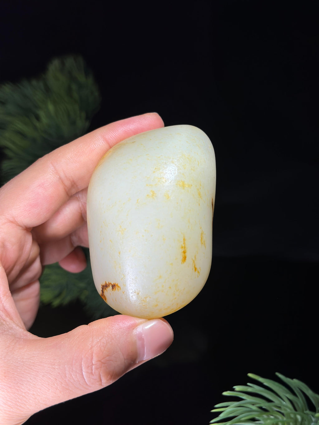 新疆和田玉白玉洒金皮臻品籽料手把件（yc474072）