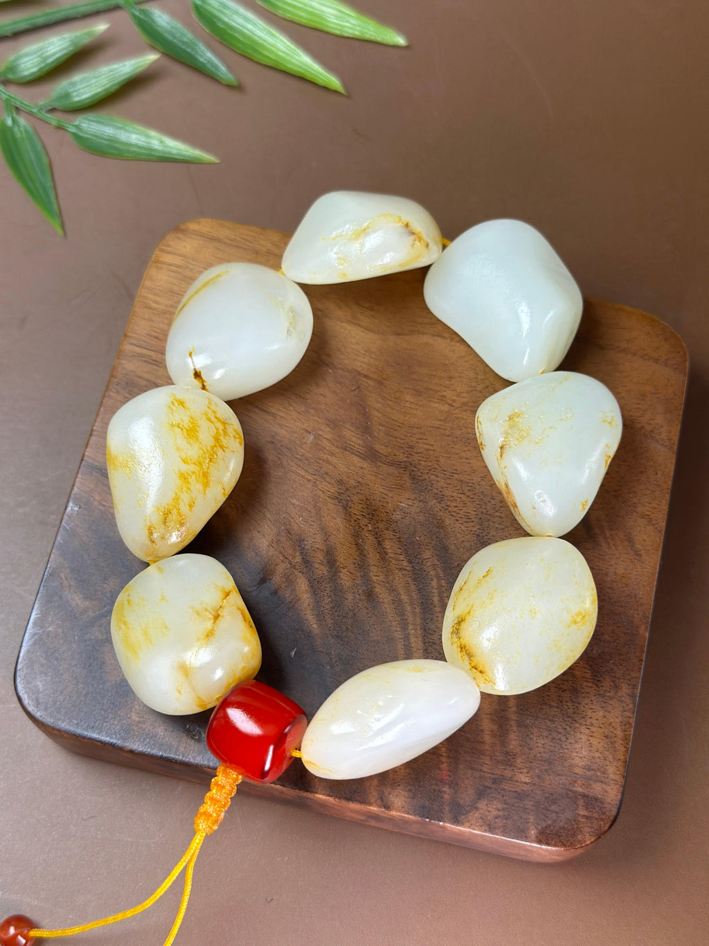 珍品新疆和田玉籽料洒金皮原籽手串（8颗）（yc783145）