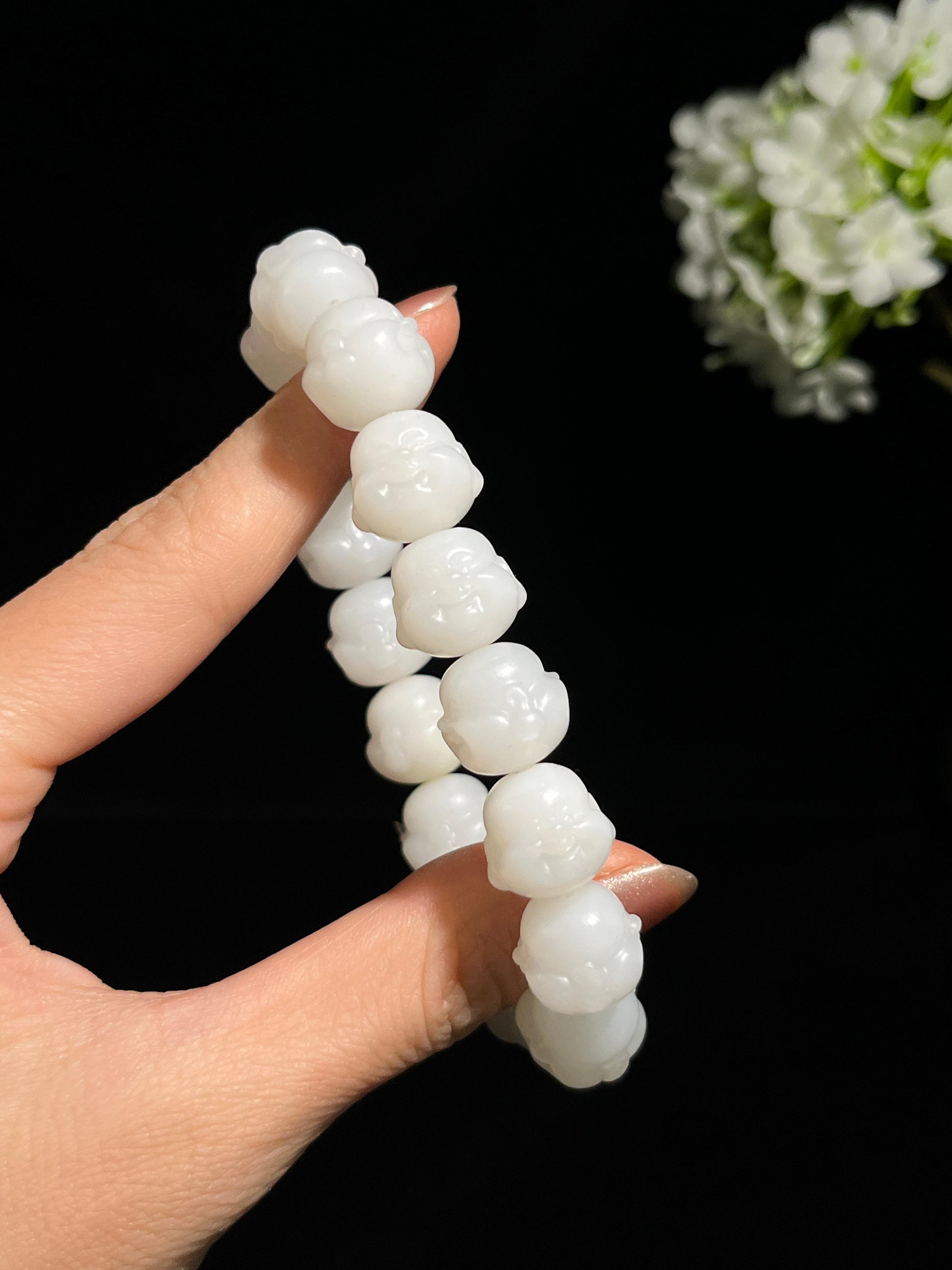 和田玉白玉弥勒佛头雕刻手串（yc245271）