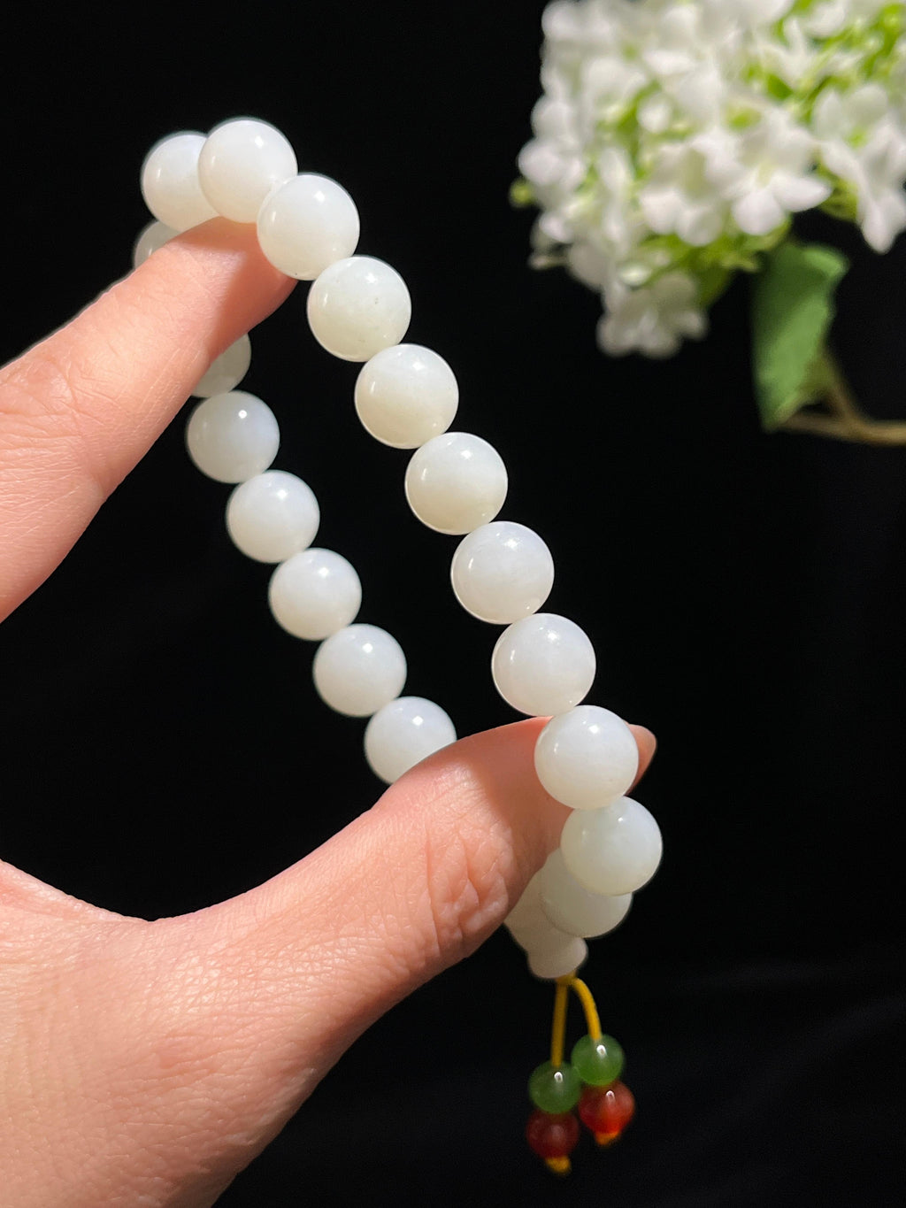 新疆天然和田玉白玉圆珠手串中国风手链（yc258289）