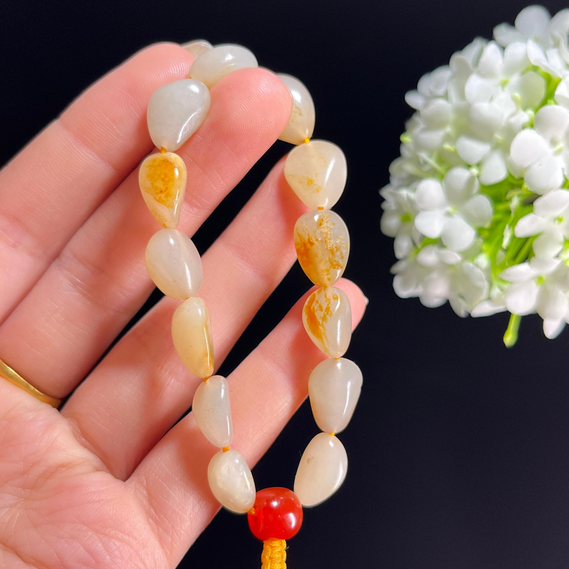 和田玉白玉洒金皮籽料原籽手串（yc332553）