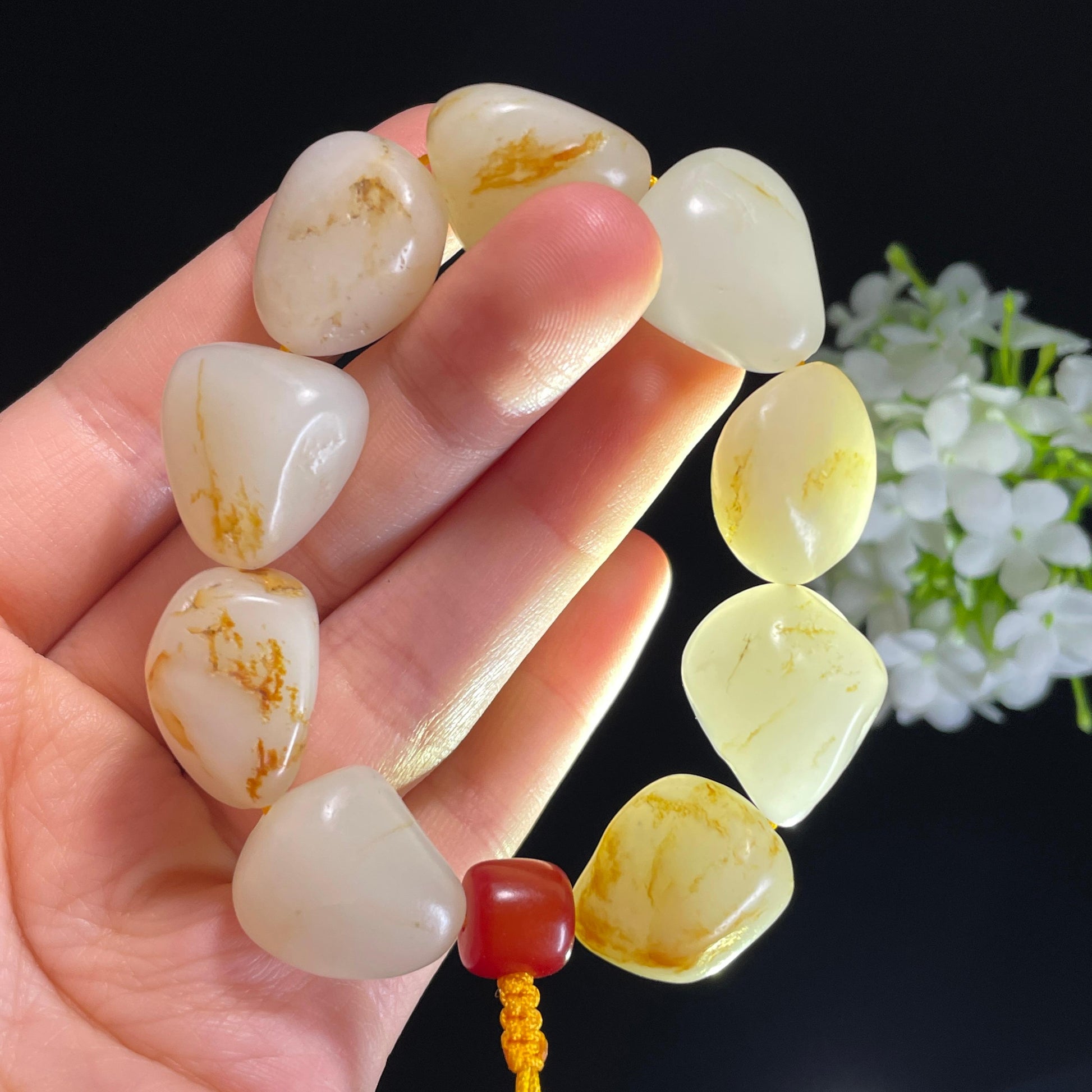 新疆和田玉红皮洒金皮原籽手串（9颗）（yc439632）