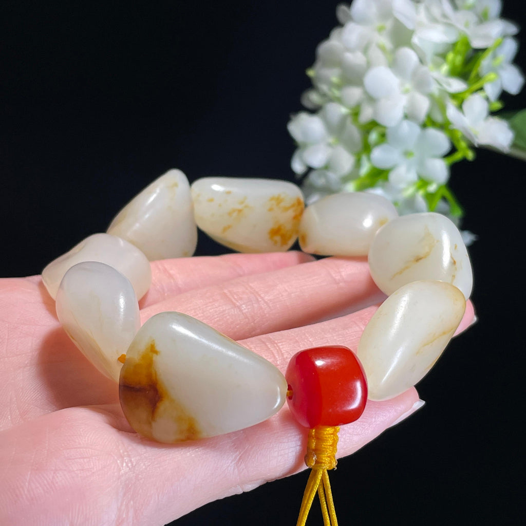 和田玉白玉洒金皮籽料原籽手串（yc337844）