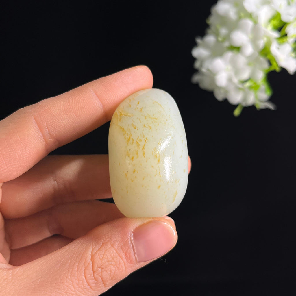 和田玉一级白洒金皮“雪玉金顶”籽料原石（yc295037）