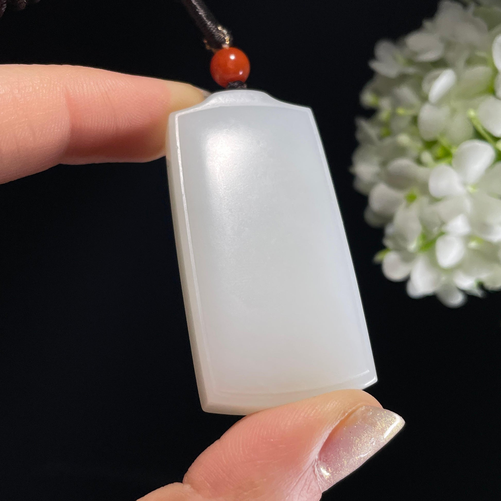 和田玉羊脂白玉“镜台空明”平安无事牌（yc327462）