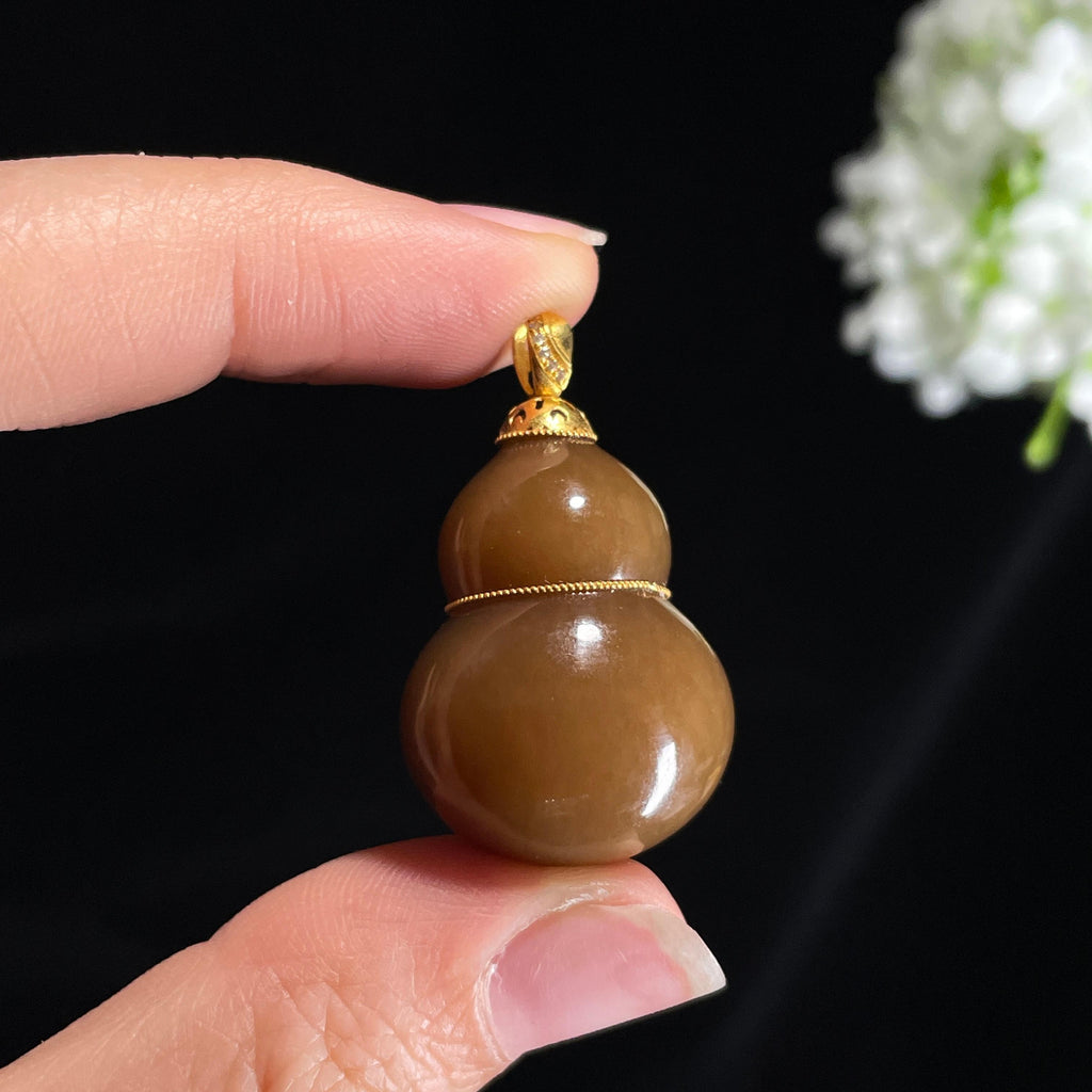 和田玉18K金镶红糖葫芦吊坠（yc415692）