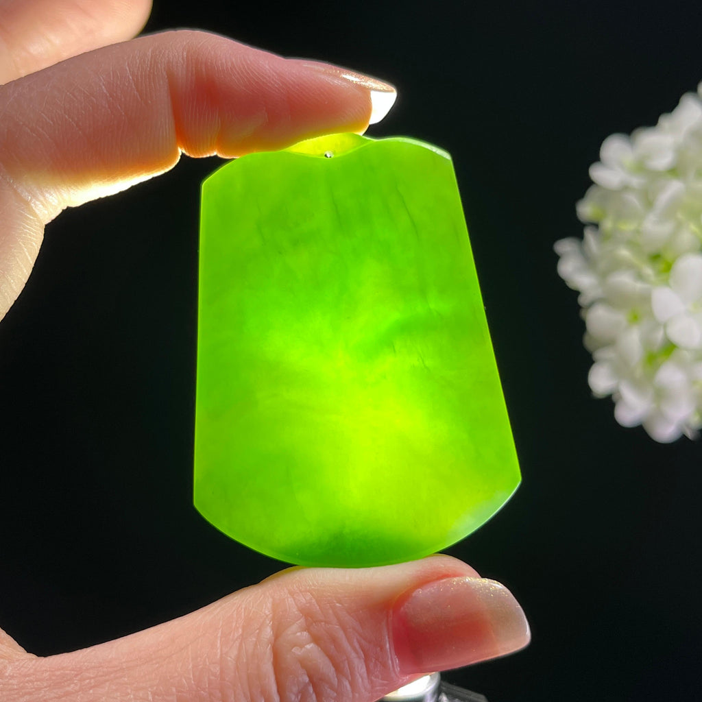 新疆天然和田玉“绿云垂野”碧玉平安牌（yc307268）