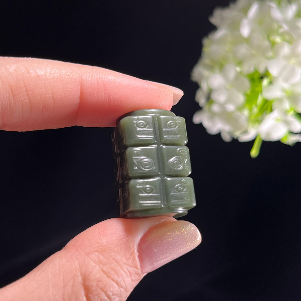 新疆天然和田玉沙枣青玉琮雕刻挂件（yc353813）