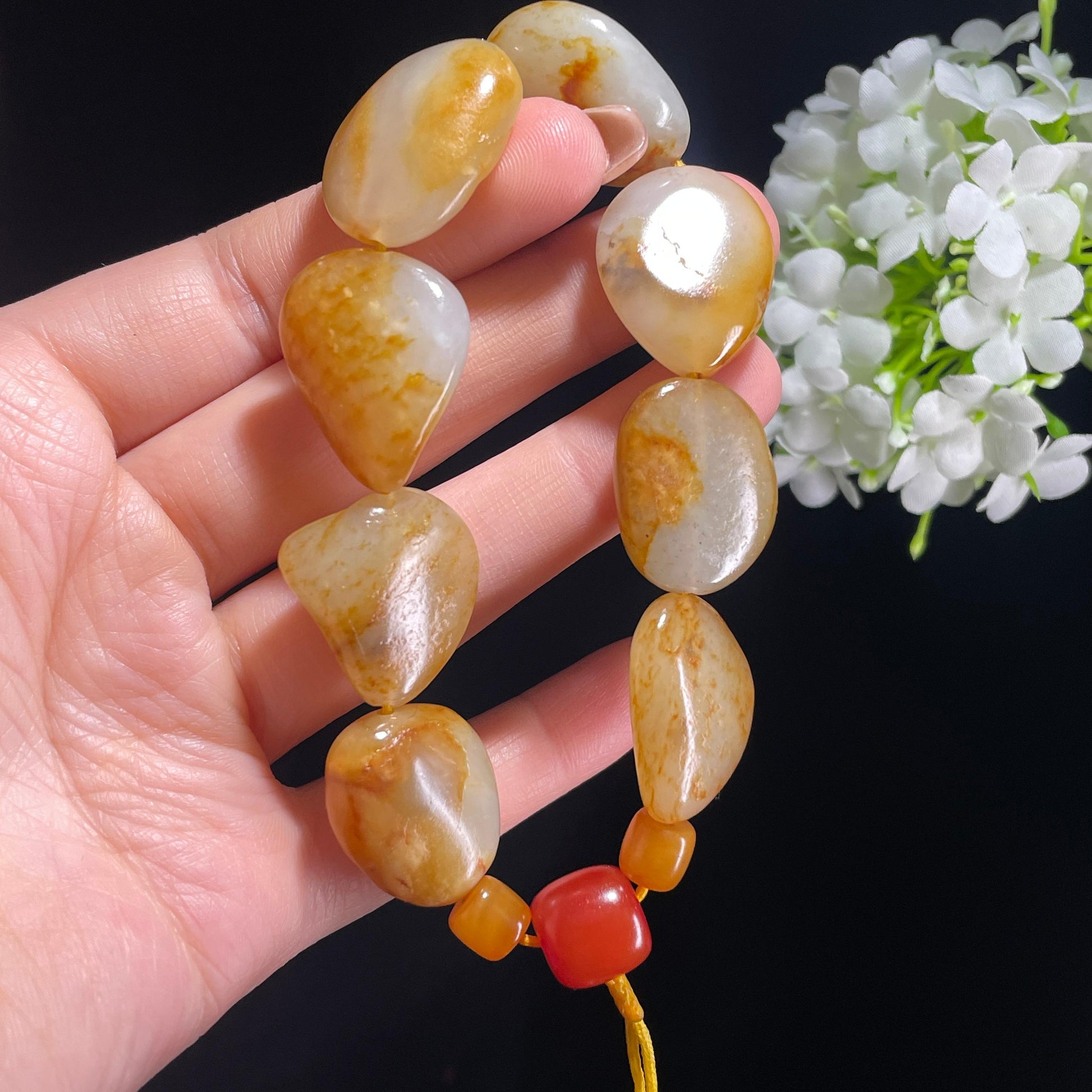 和田玉白玉红皮原籽手串（yc381984）