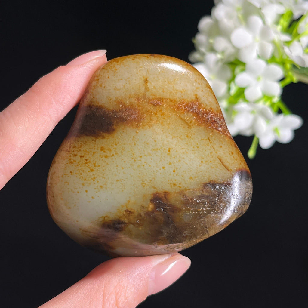 和田玉青白玉“金星陨痕”洒金皮聚黑皮籽料（yc329372）