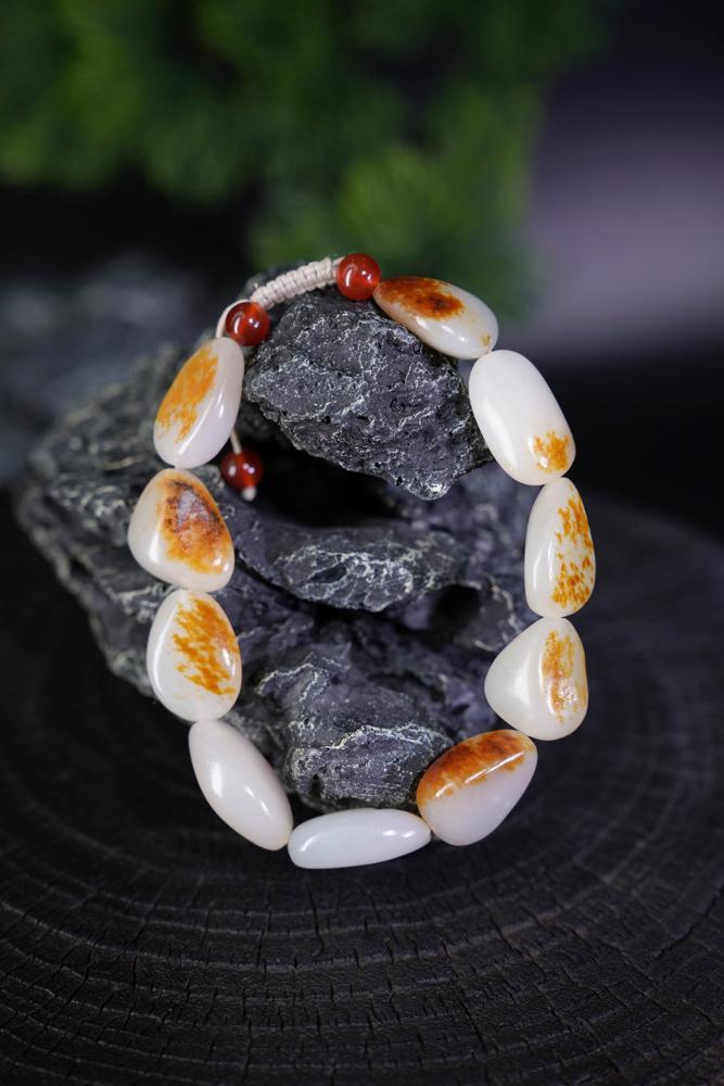 新疆和田玉白玉洒金皮籽料原石手串（修）yc229718）