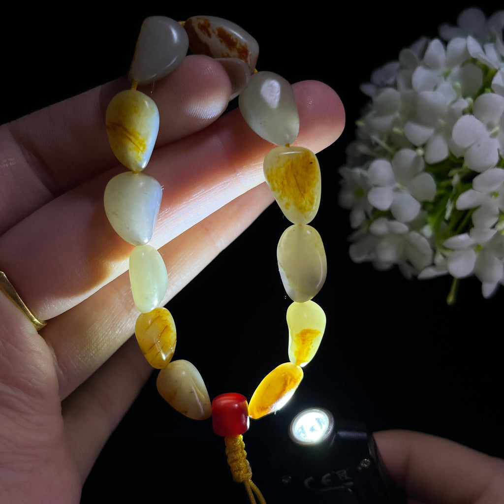 和田玉白玉洒金皮枣红皮籽料原籽手串（yc332566）