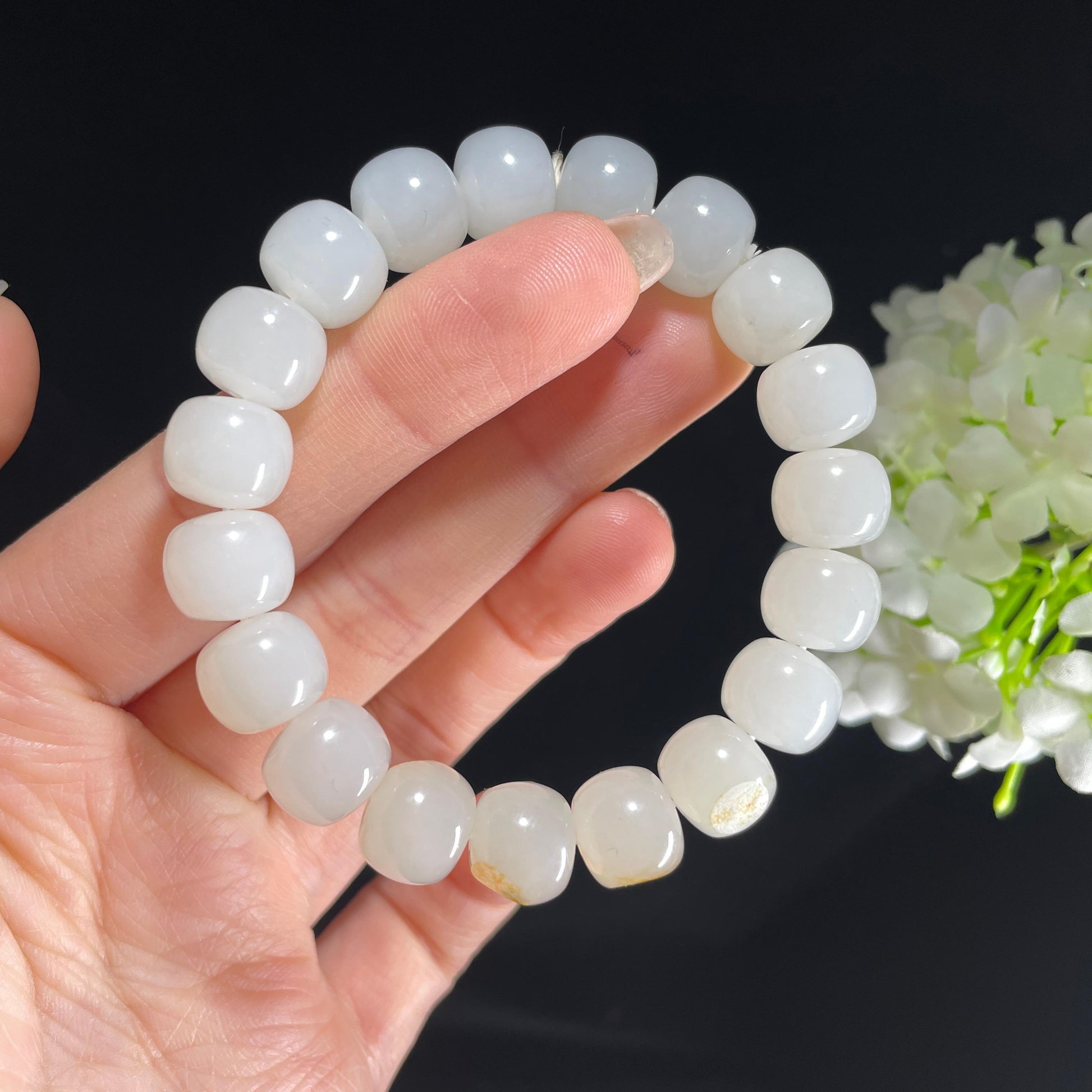 和田玉白玉洒金皮籽料算盘珠手串（19颗）（yc393158）