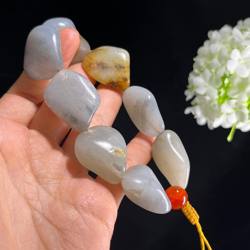 和田玉青花洒金皮原籽手串（8颗）（yc399568）
