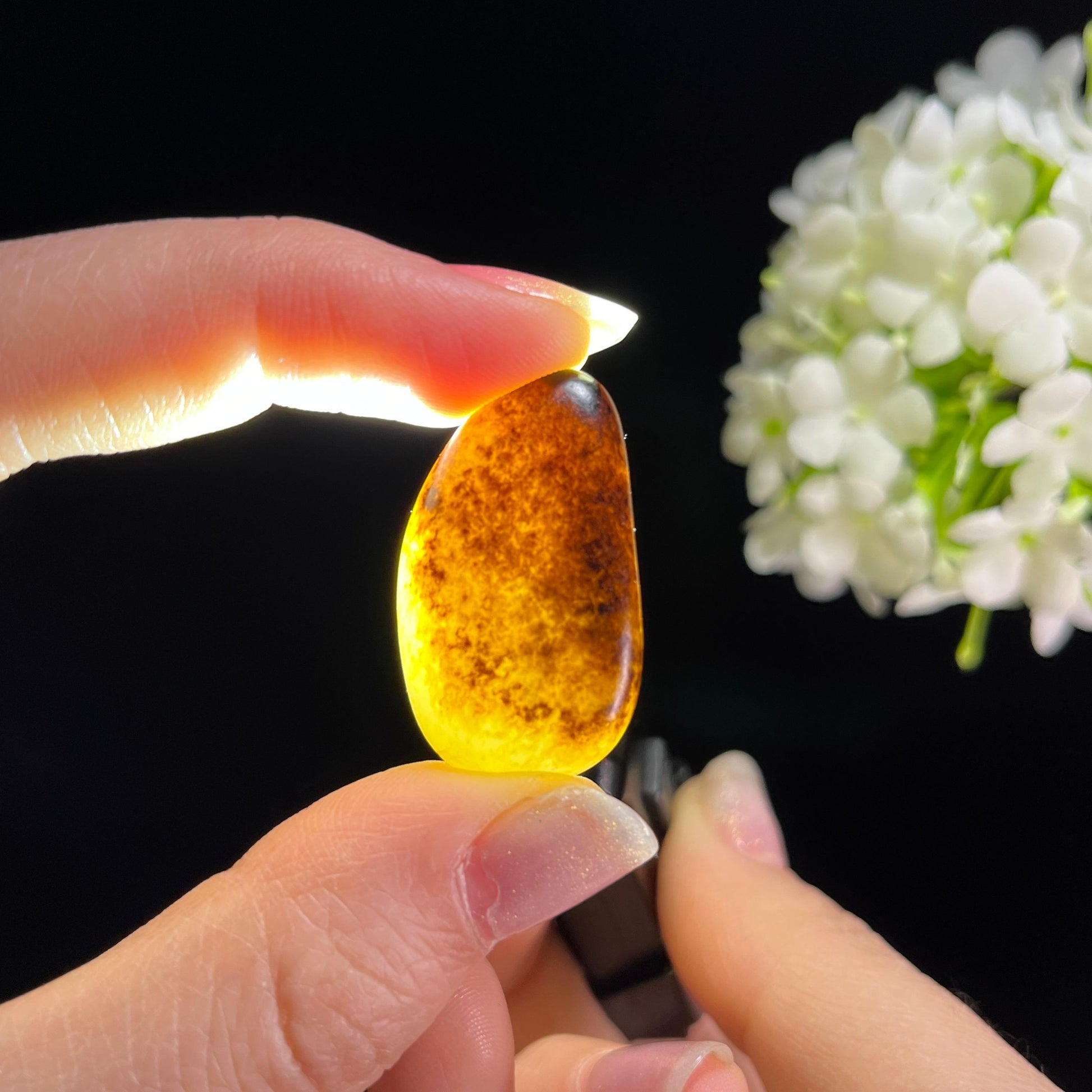 和田玉暖白种“金墨垂露”黑油皮籽料（yc333319）