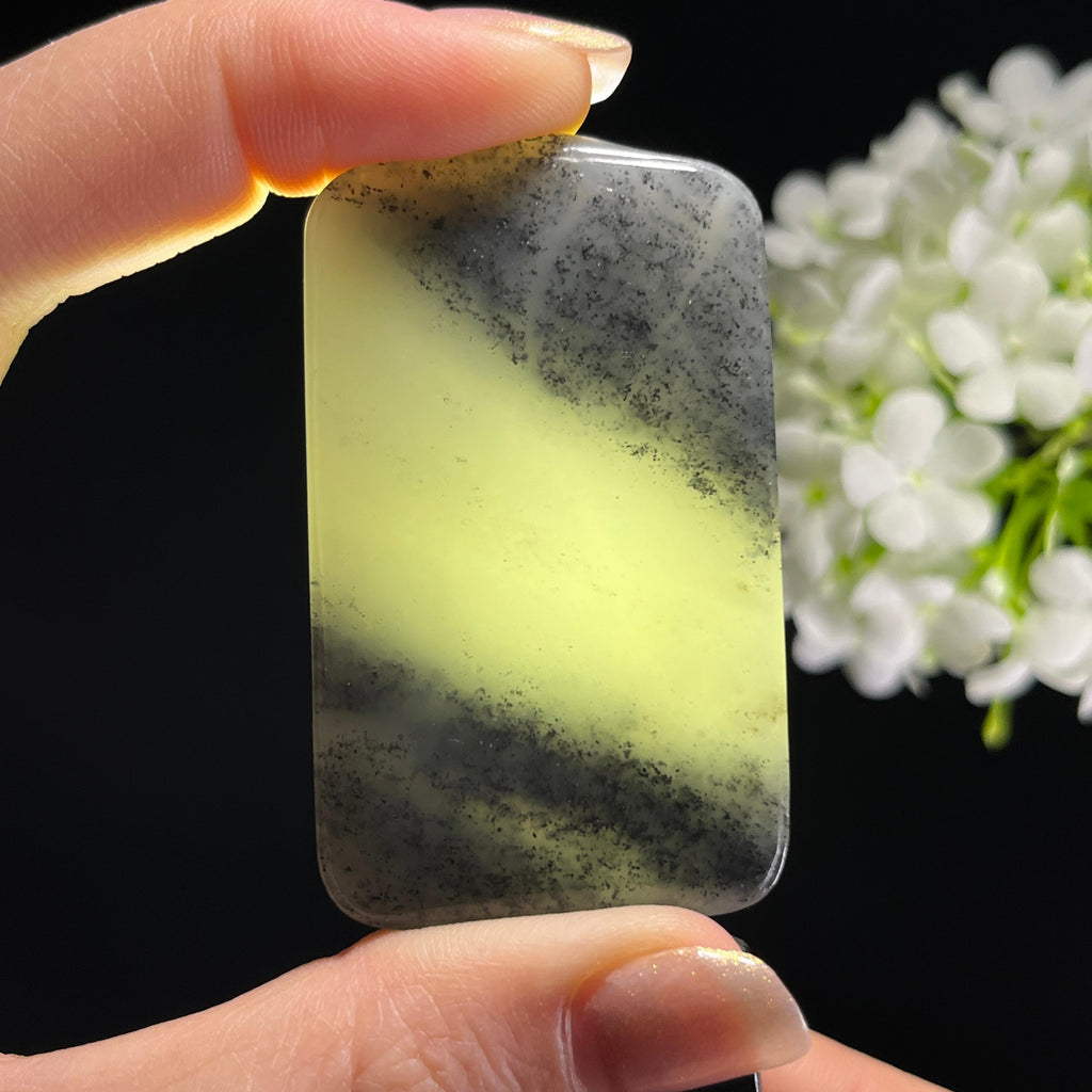 新疆天然和田玉“墨痕溪玉”青花籽料无事牌（yc306911）