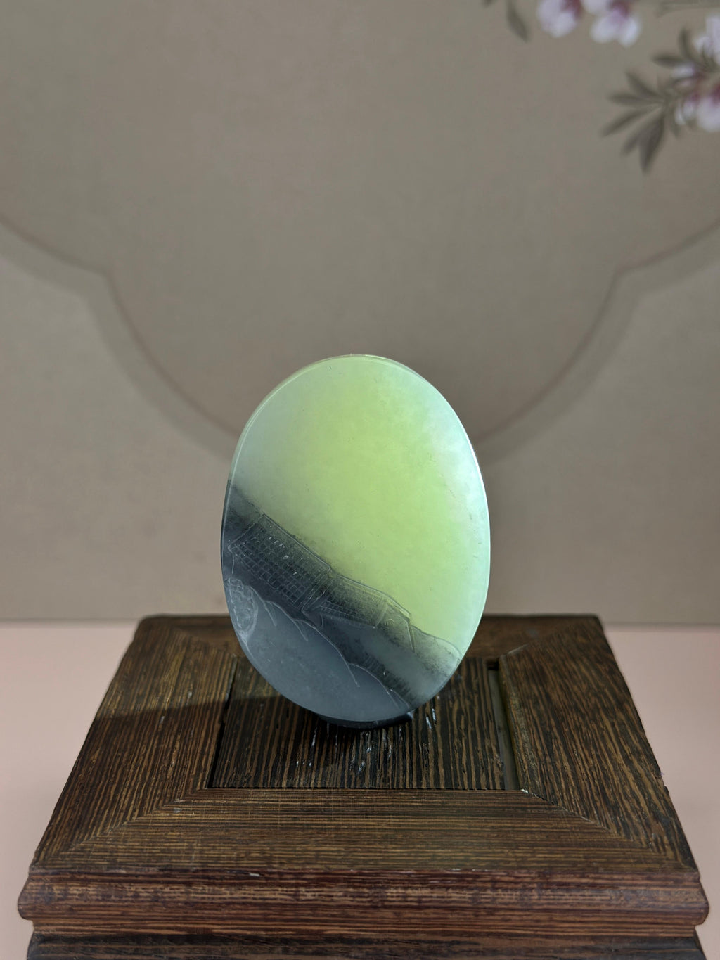 新疆和田玉意境青花洒金皮籽料山水牌（yc751043）