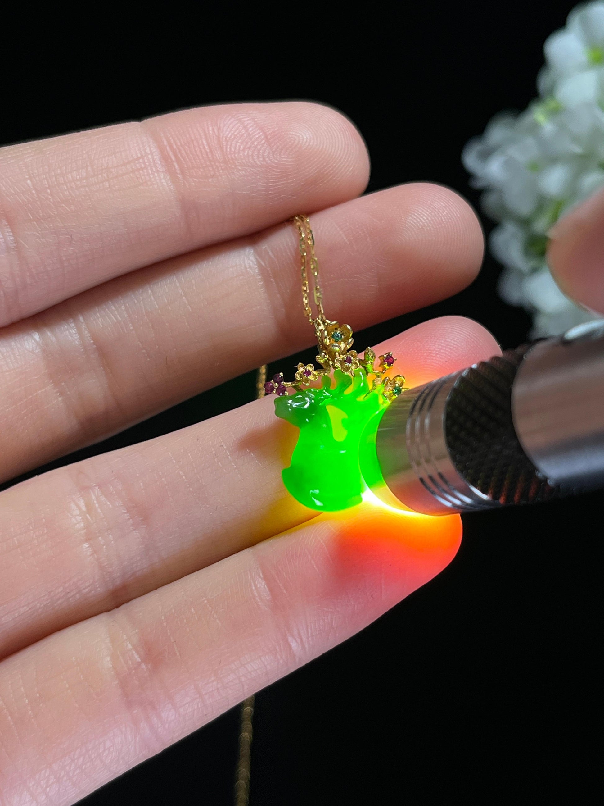 新疆天然和田玉碧玉18k金镶“一路有你”吊坠（yc260363）