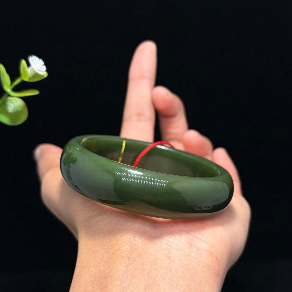精品和田碧玉菠菜绿手镯（yc782148）