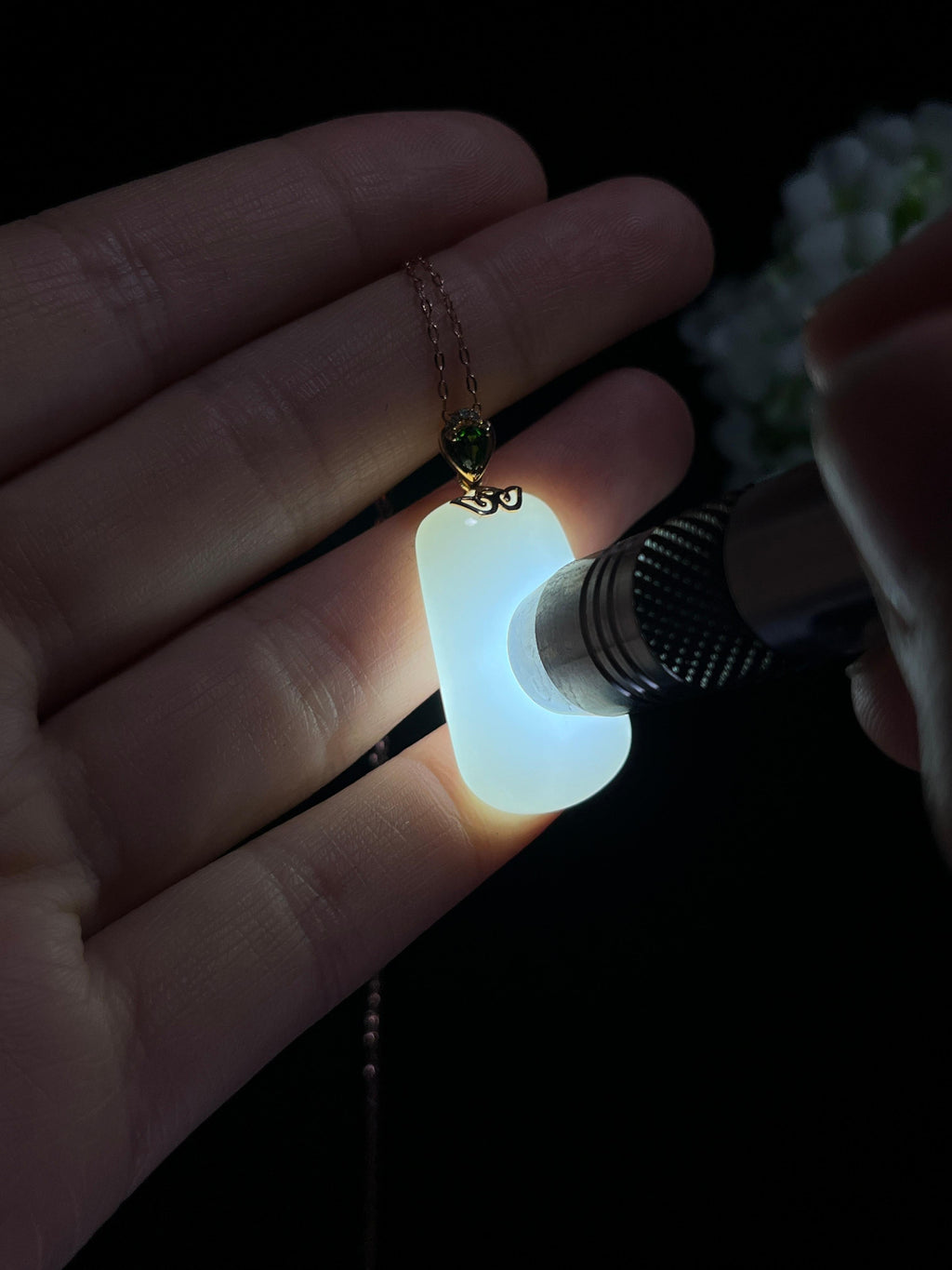 新疆天然和田玉白玉18k金镶平安无事牌吊坠（yc260358）