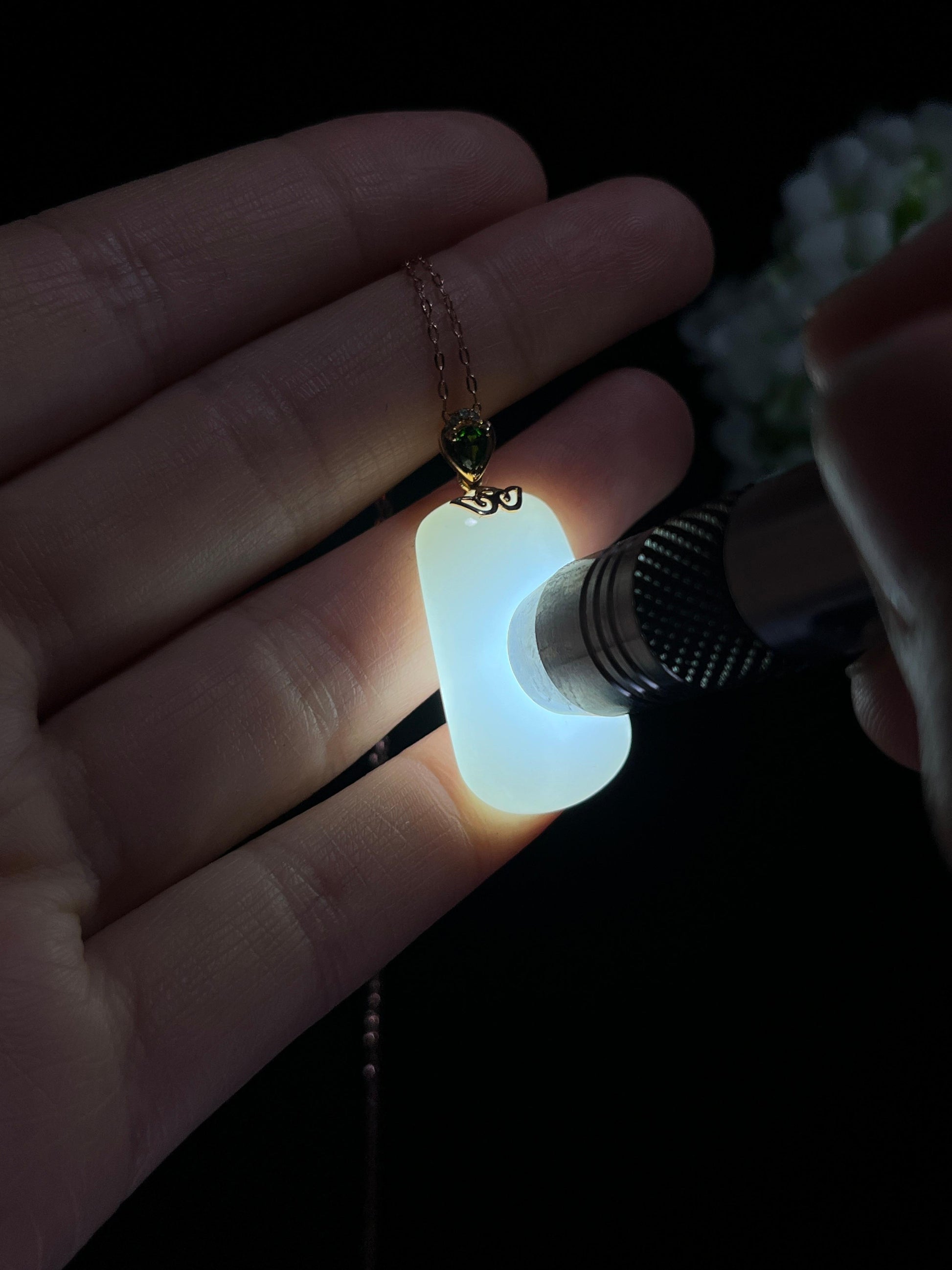 新疆天然和田玉白玉18k金镶平安无事牌吊坠（yc260358）