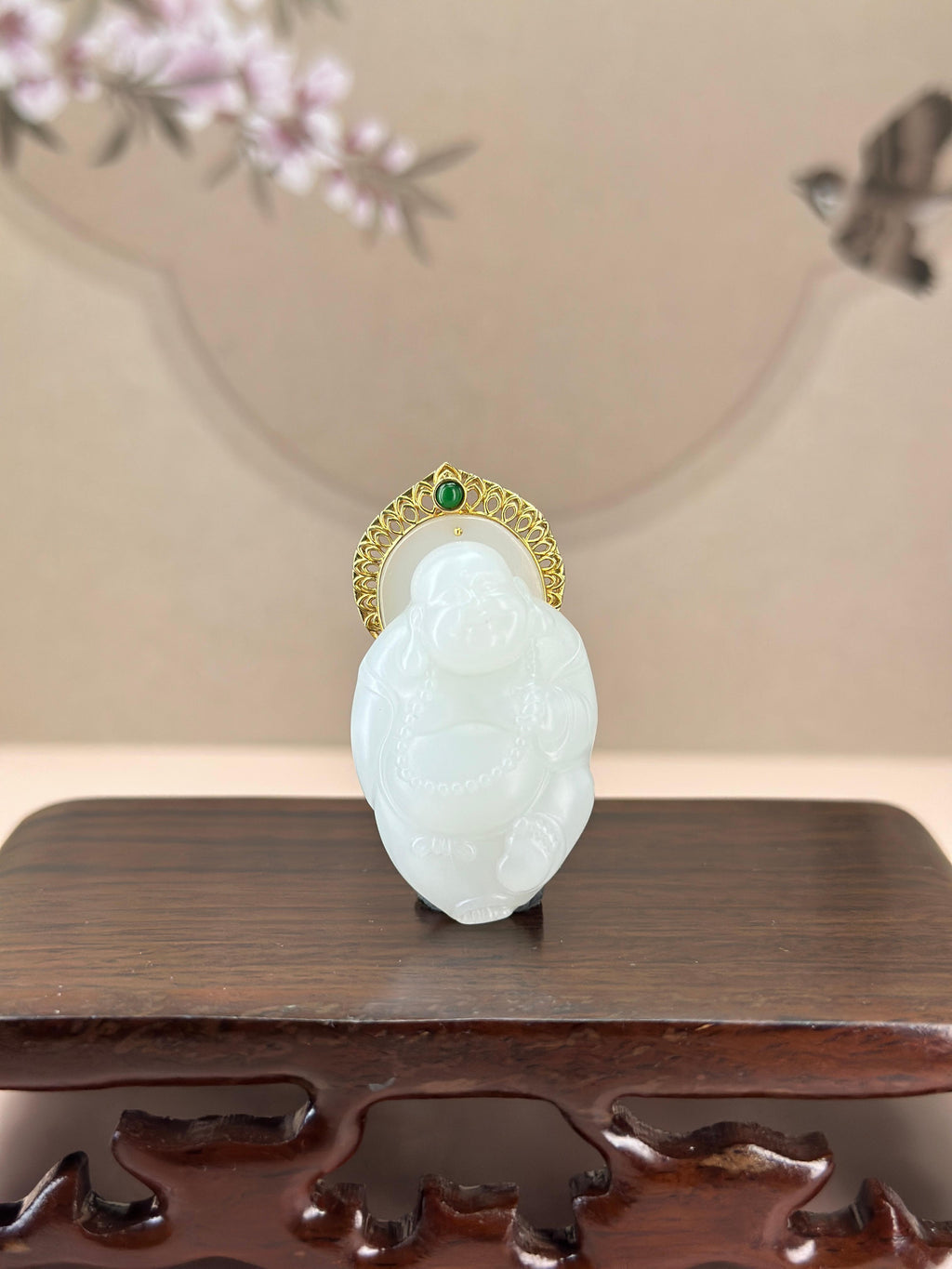 精品和田玉白玉 18K 金镶弥勒佛挂件（yc763851）