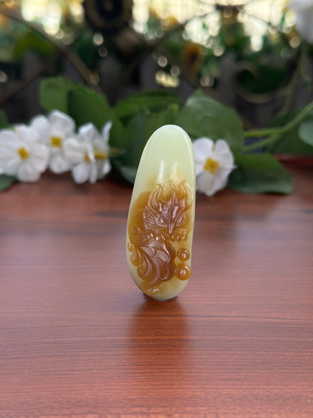 和田玉糖白九尾狐俏色雕挂件（yc708866）