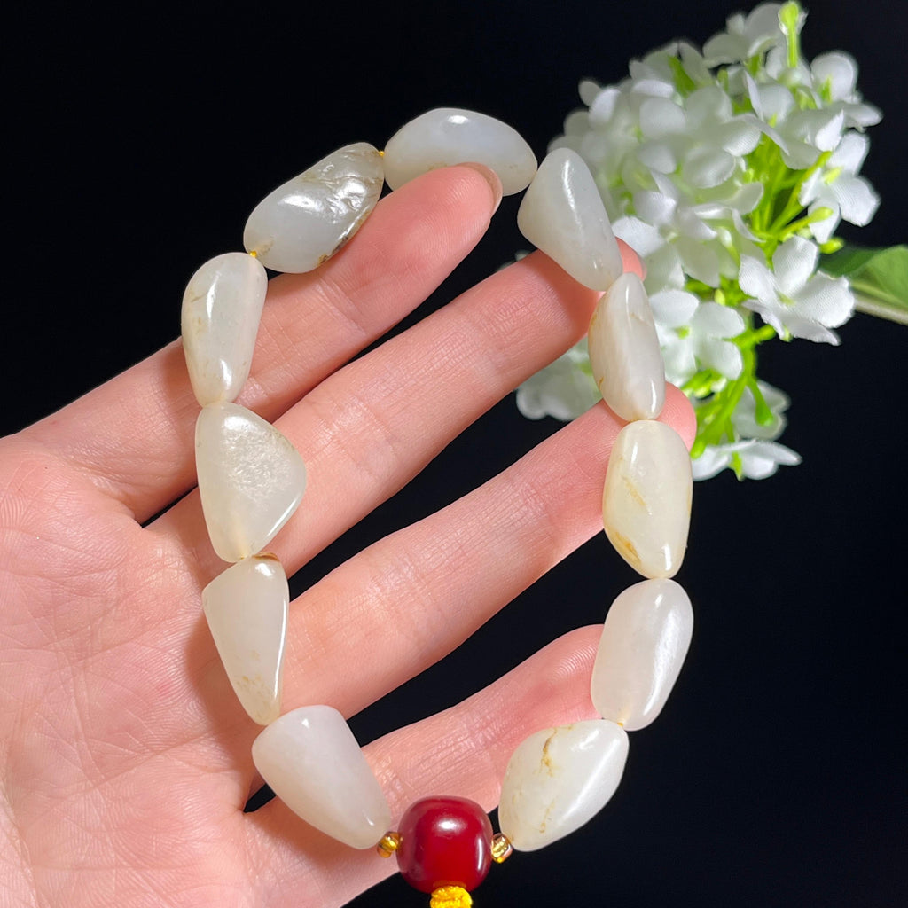 和田玉白玉青白玉洒金皮籽料原籽手串（yc347434）