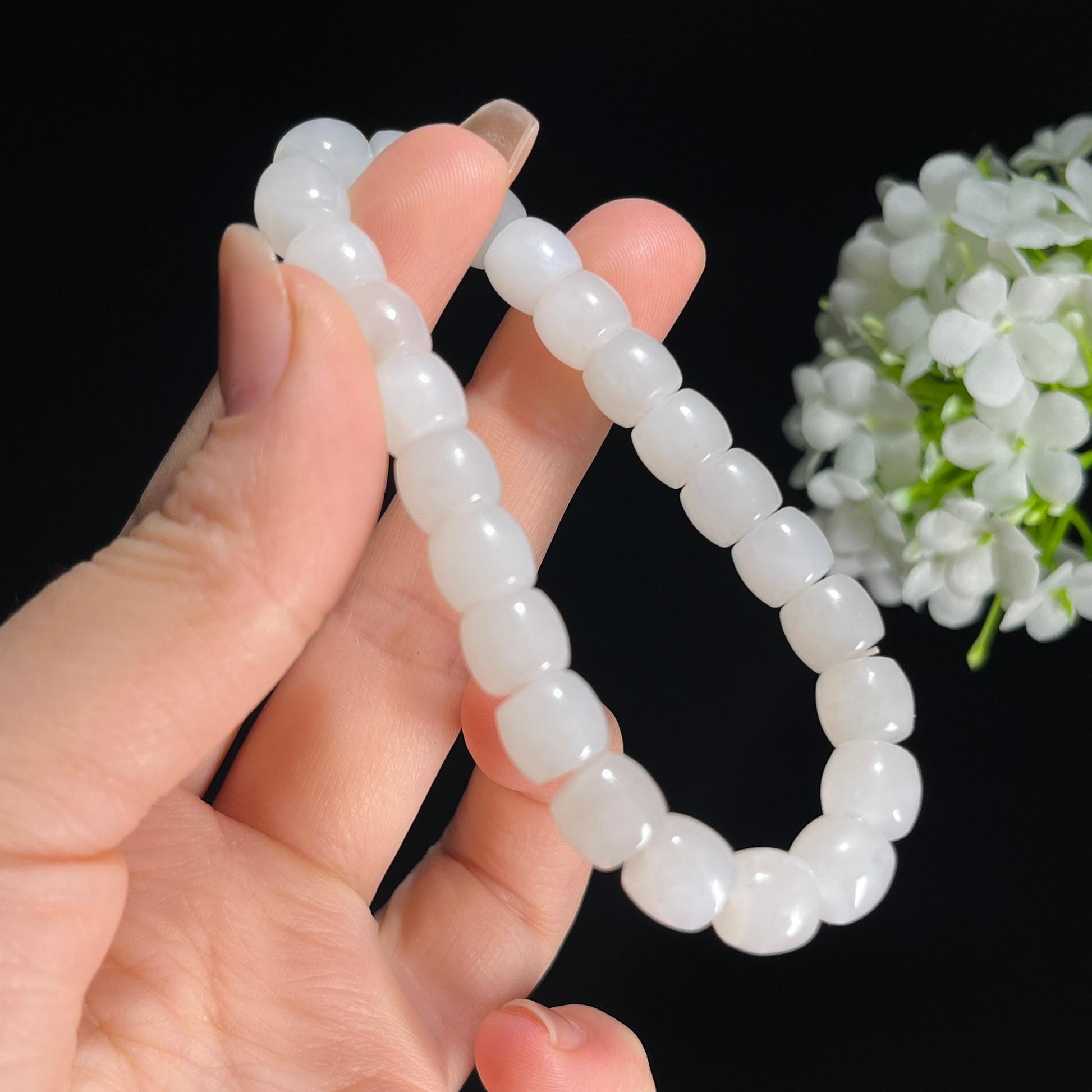 s，和田玉白玉直切珠手串（yc379794）