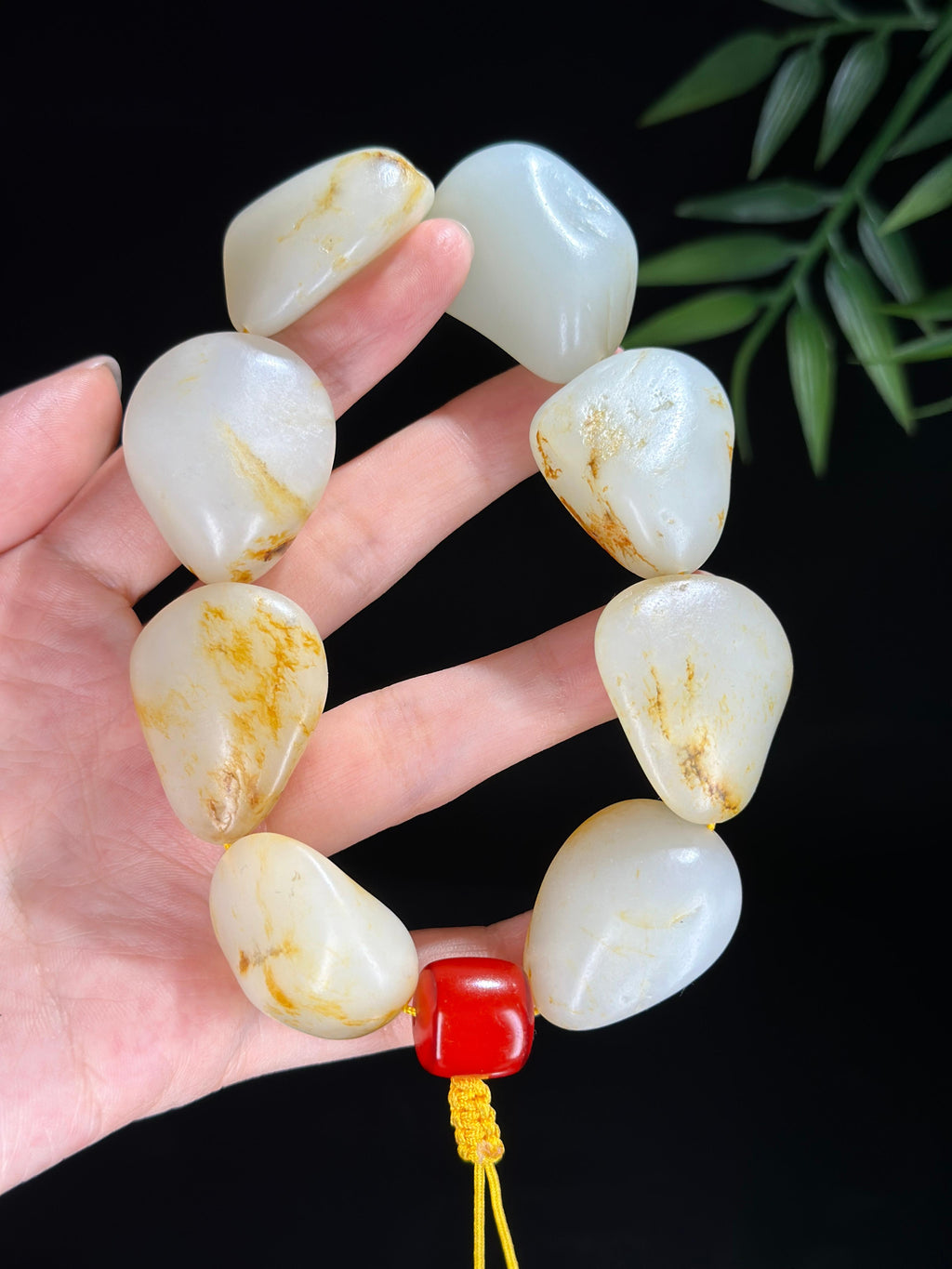新疆和田玉珍品白玉洒金皮原籽手串（8颗）（yc750274）