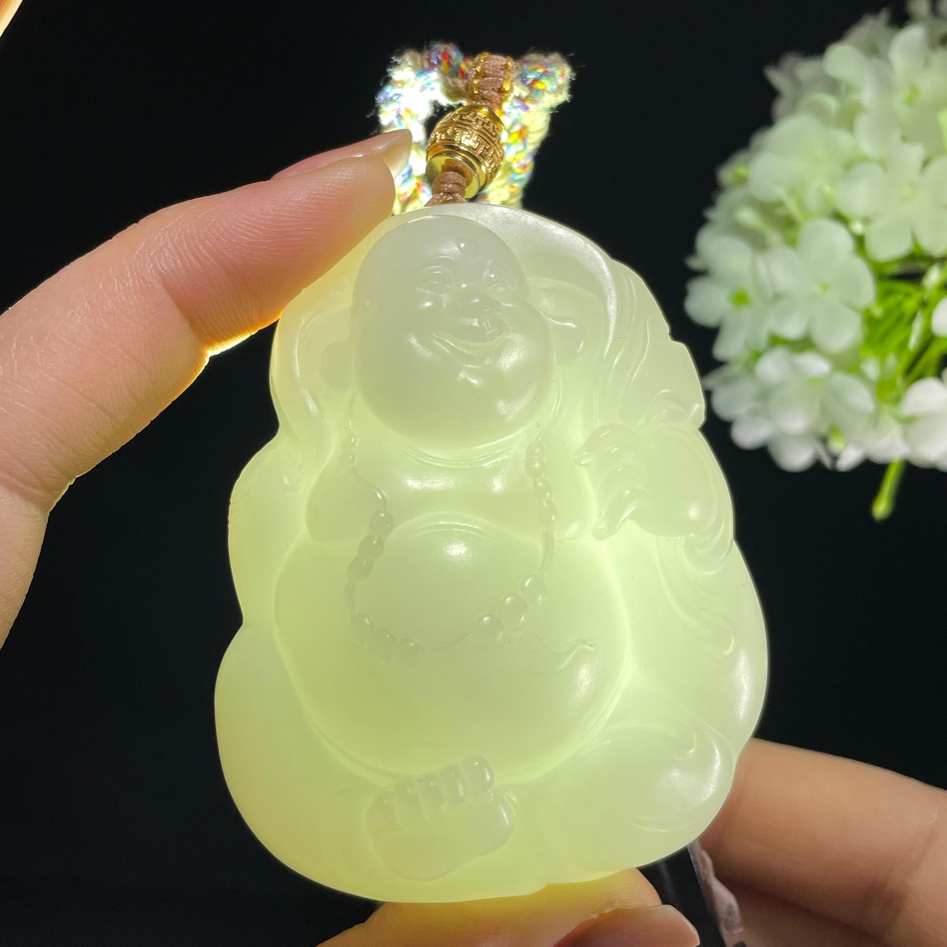 和田玉羊脂白玉弥勒佛雕刻挂件（yc389146）