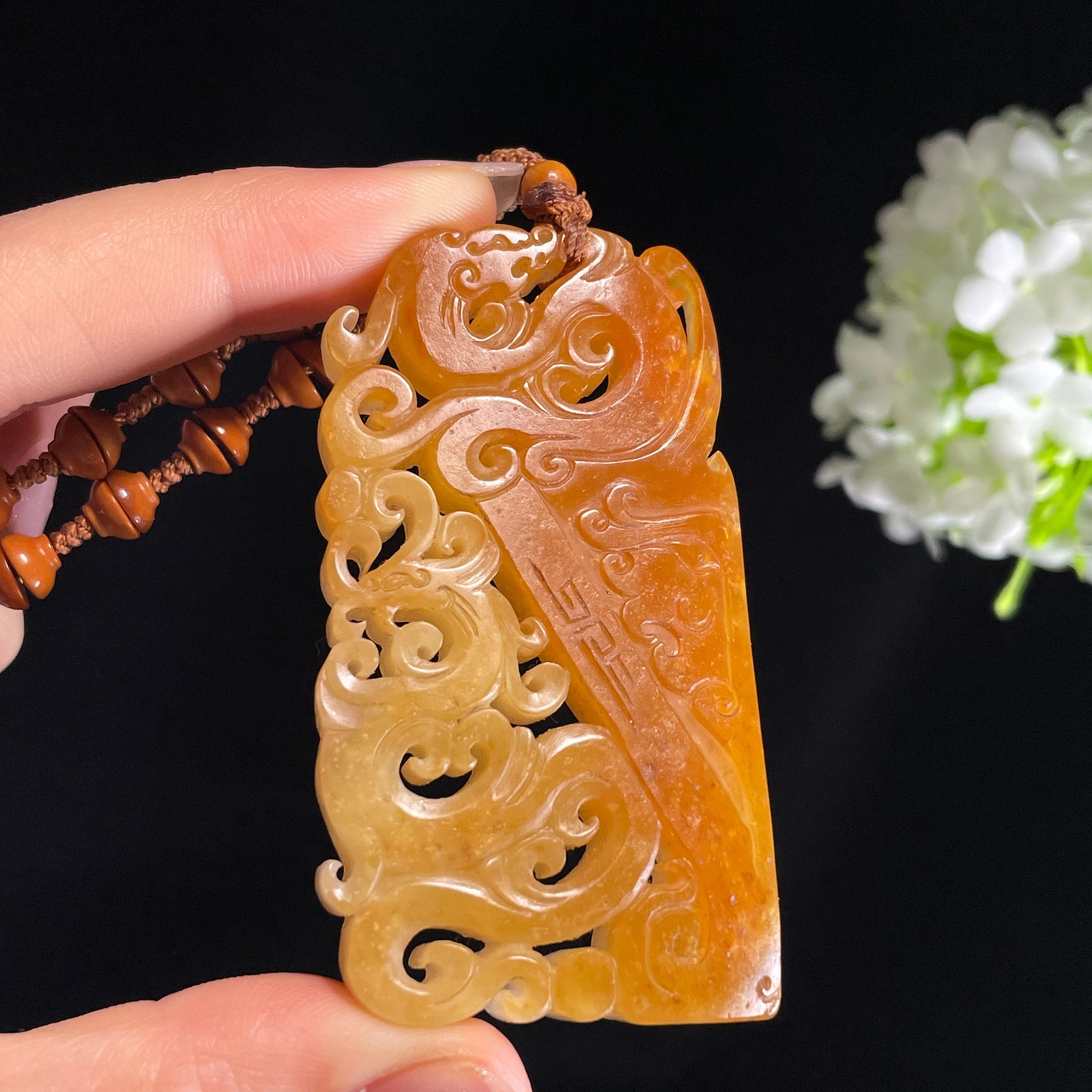 和田玉青白玉红皮籽料龙凤佩（yc413465）