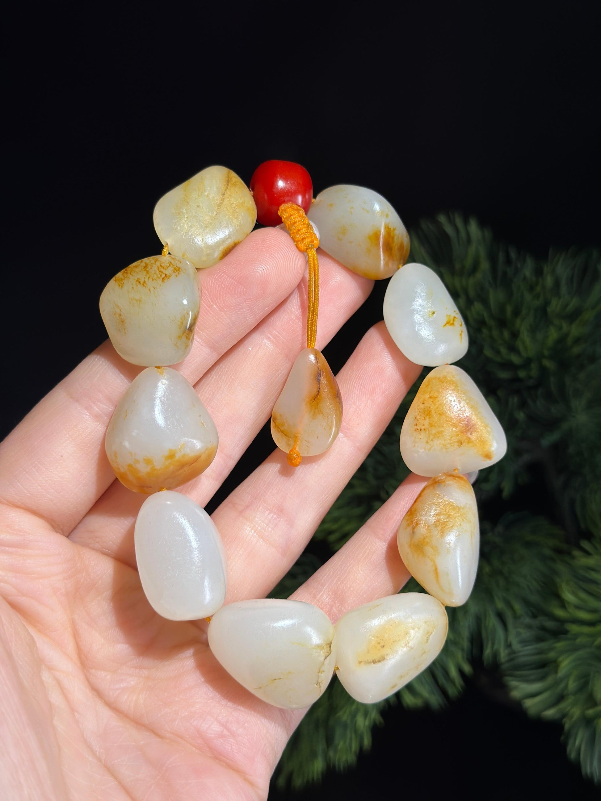 新疆和田玉红皮洒金皮精品原籽手串（11颗）（yc493889）