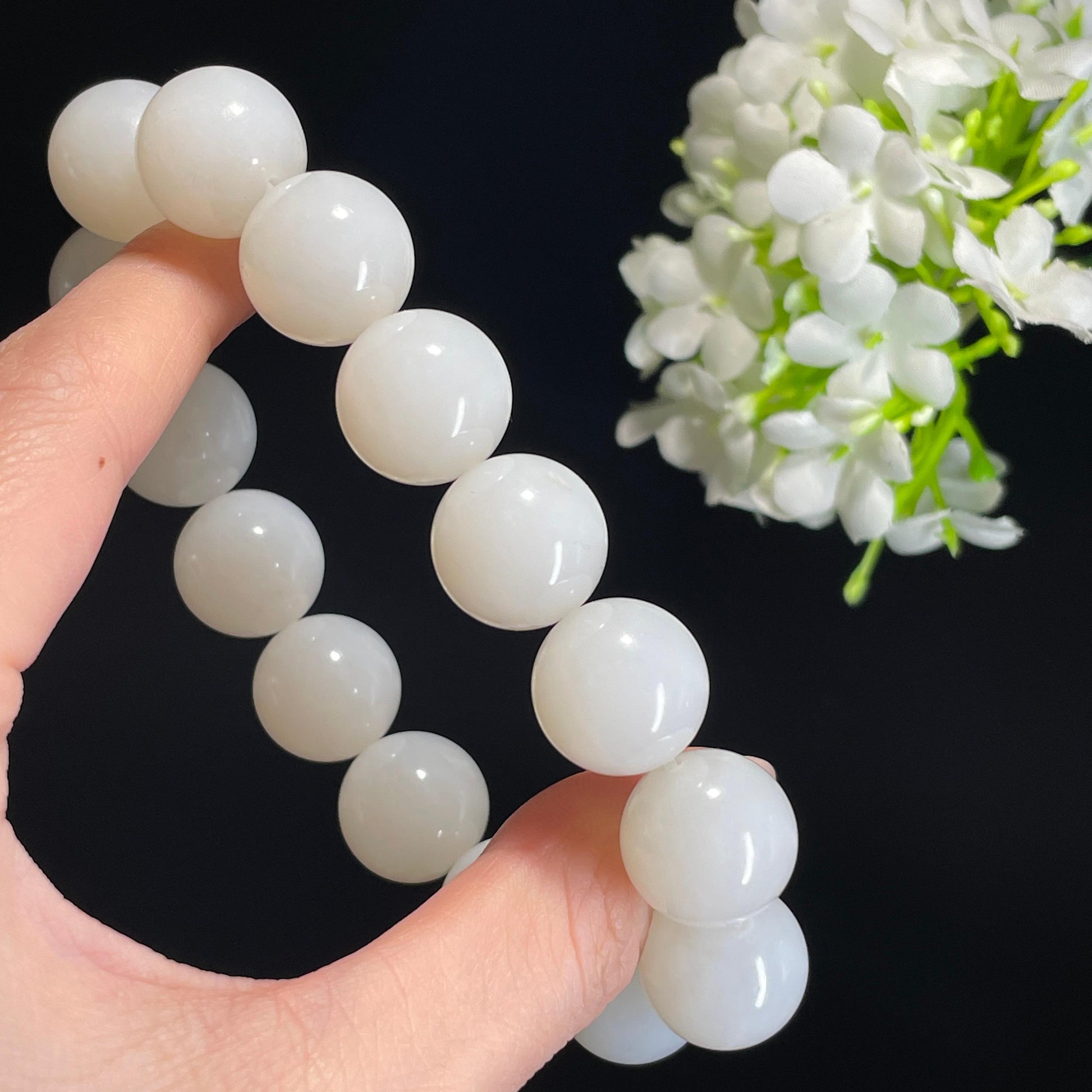 和田玉白玉“云涧澄心”圆珠手串（yc337799）