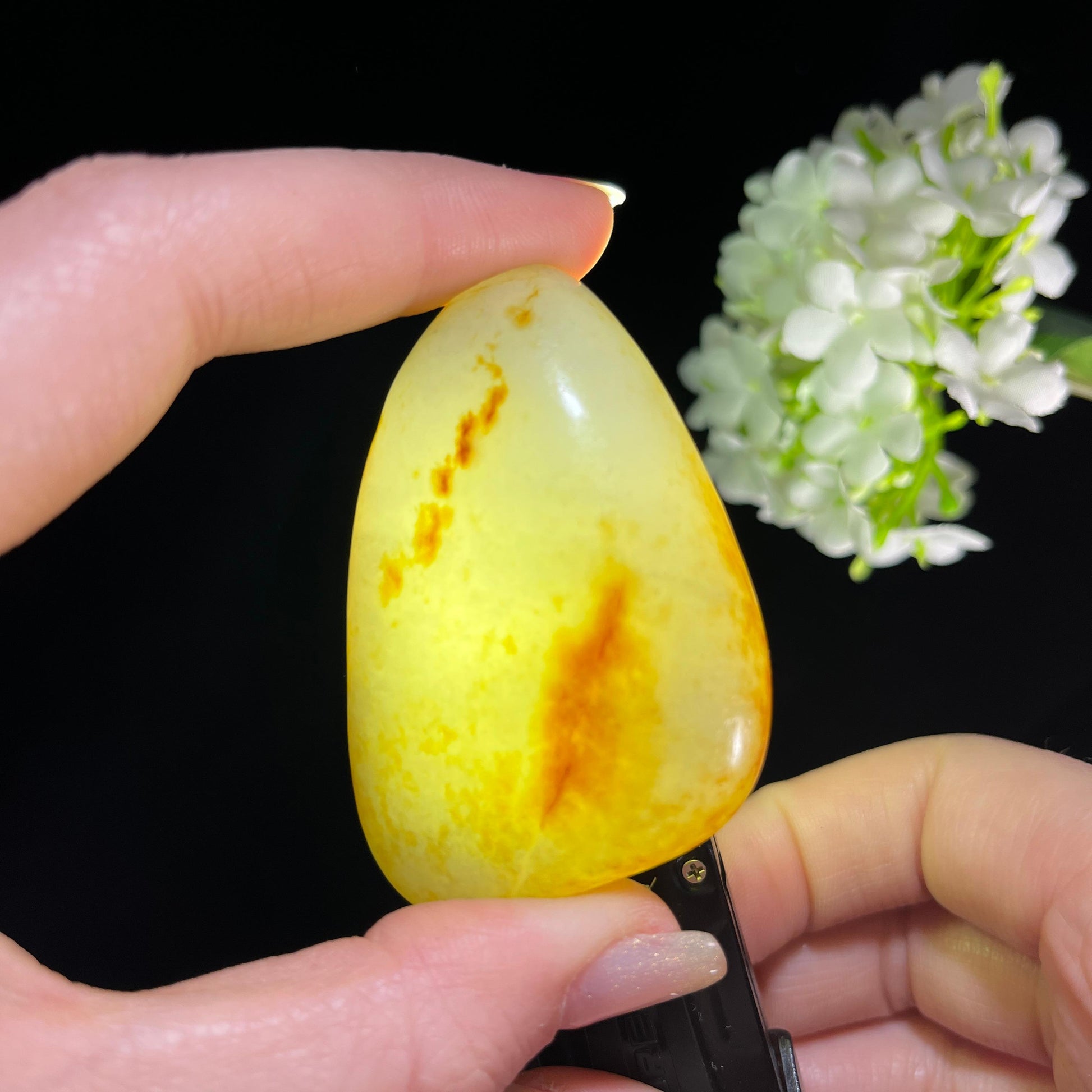 和田玉白玉带青花“秋痕凝霜”洒金皮红皮籽料（yc361018）