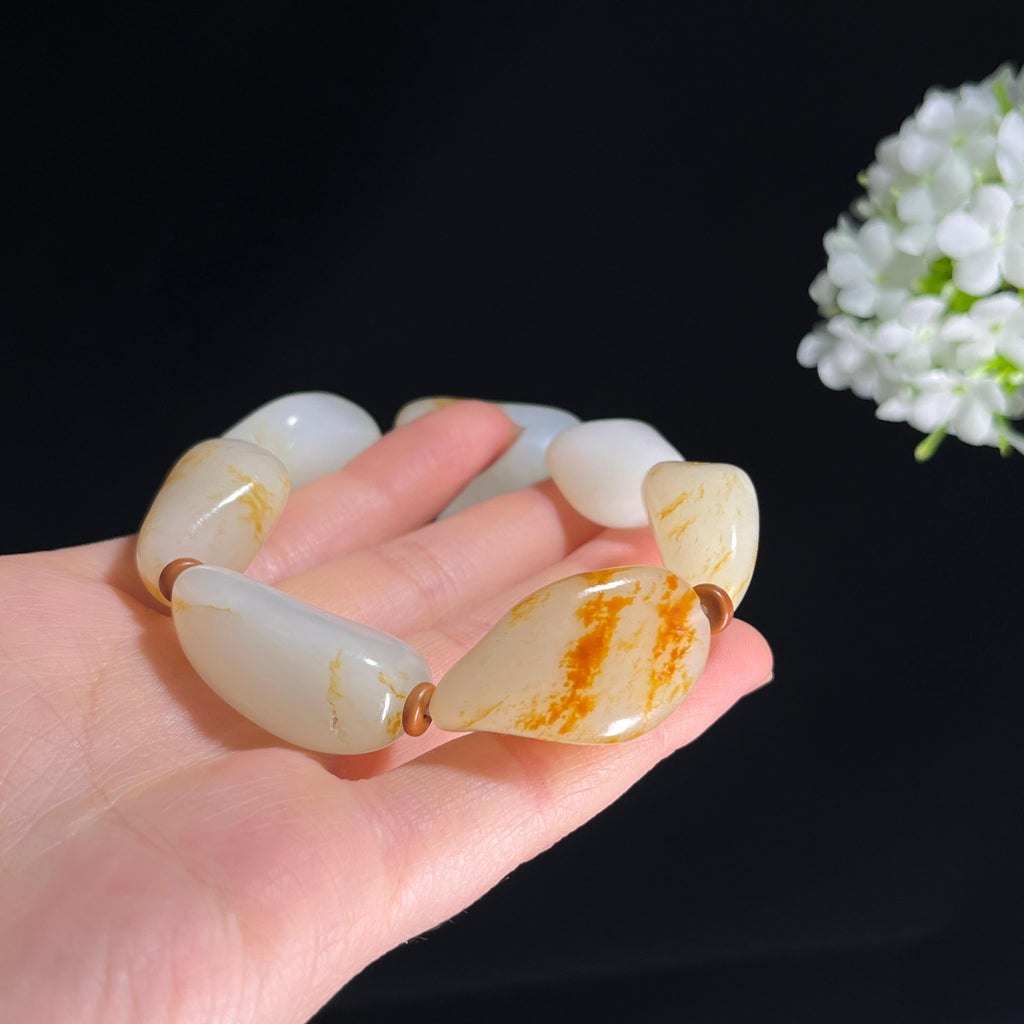 和田玉白玉洒金皮籽料手串（yc287867）