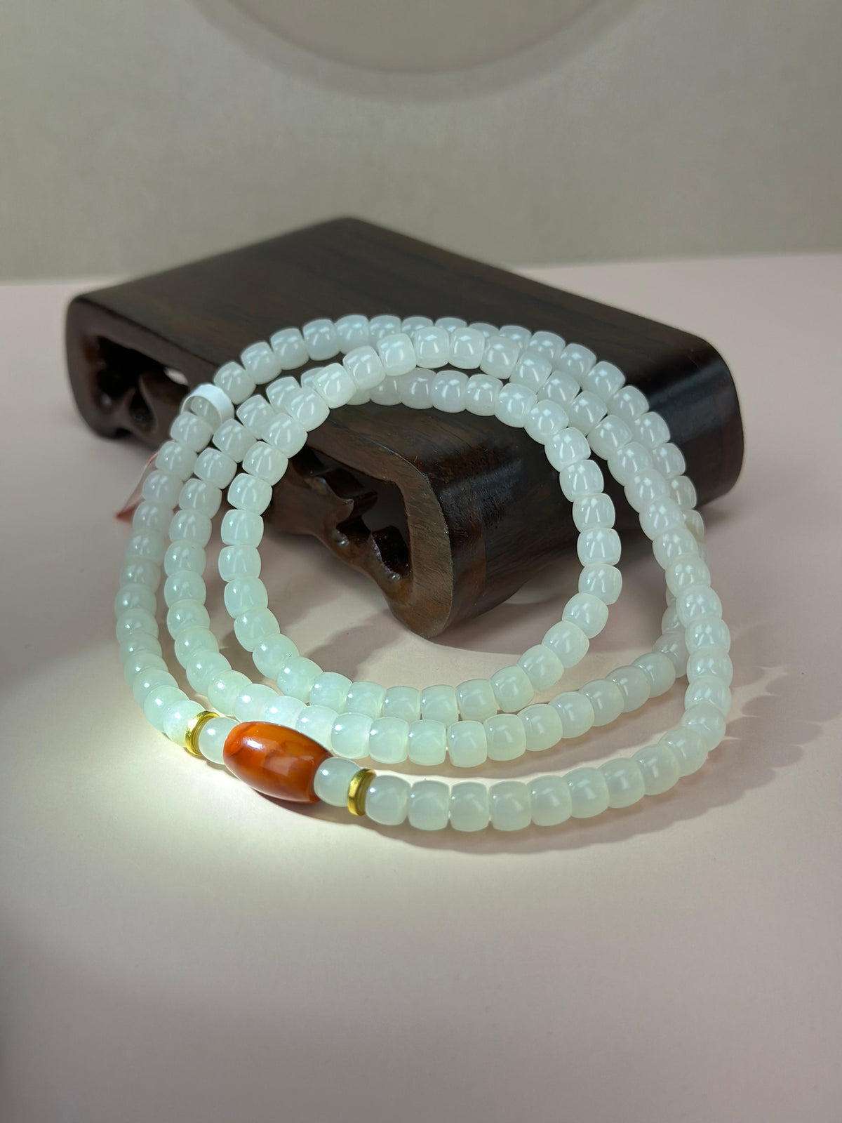 精品和田玉籽料白玉老型珠项链（124颗）（yc765914）