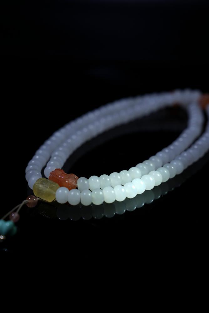 天然和田玉多圈念珠手串102颗（yc258359）