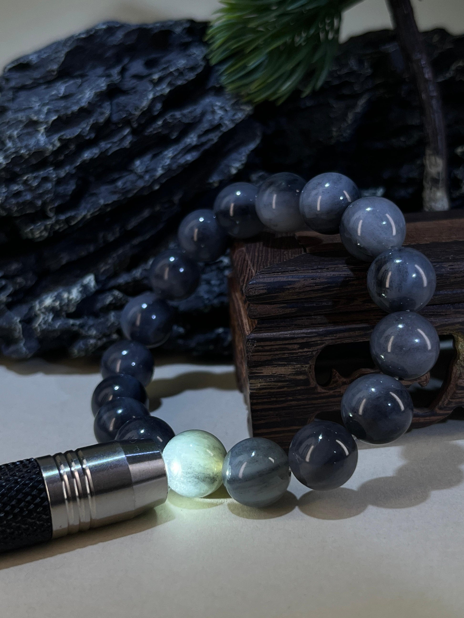 和田玉青花圆形珠手串（12.5卡）（yc222817）